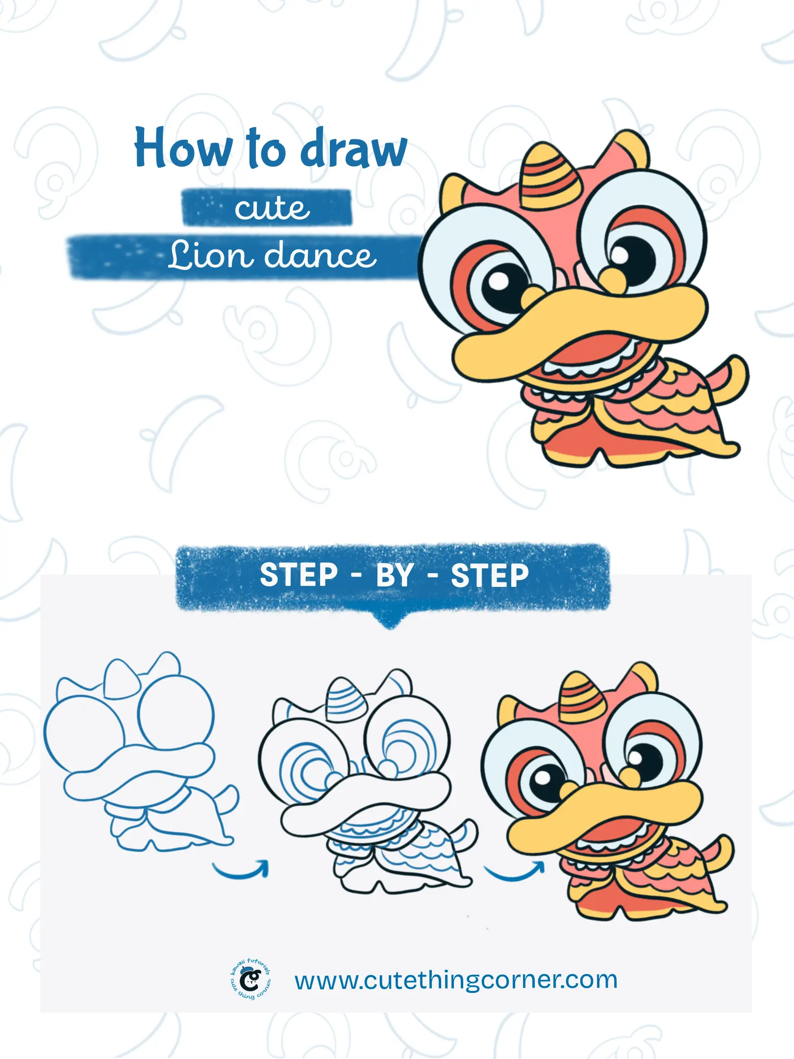 How to draw a cute lion dance