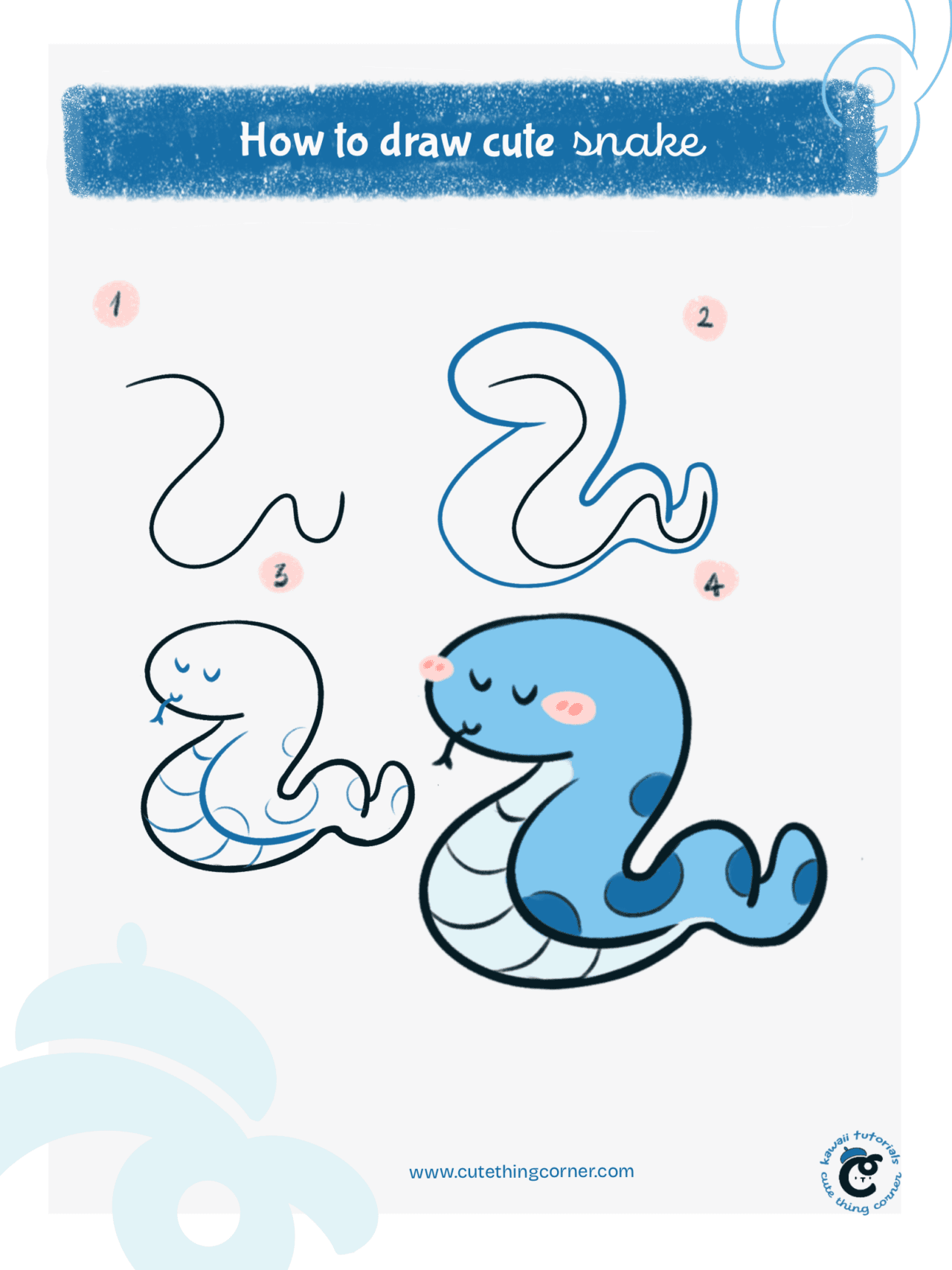 How to Draw a Cute Snake (Step-by-step)