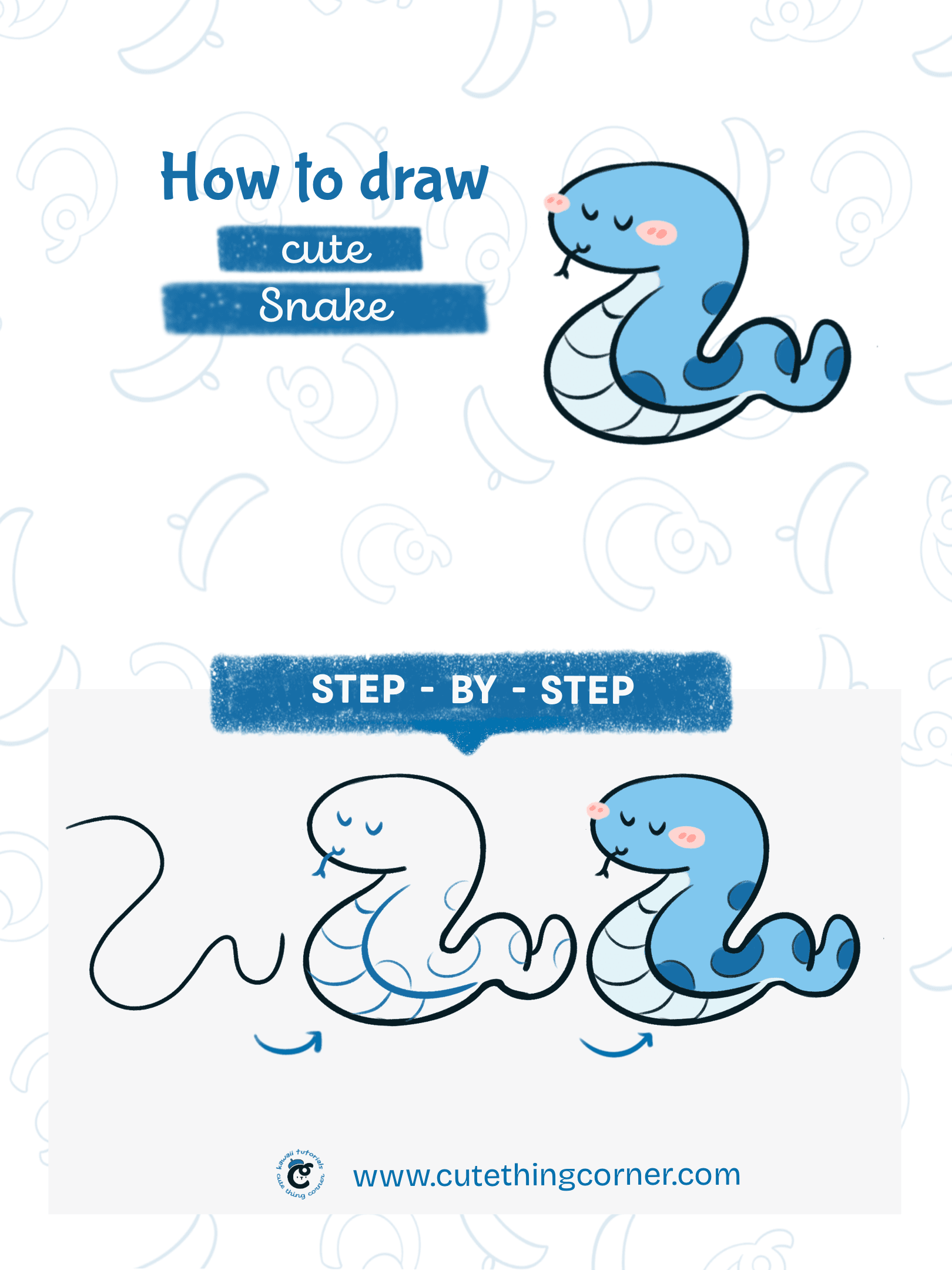 How to draw a cute snake (Step-by-step)