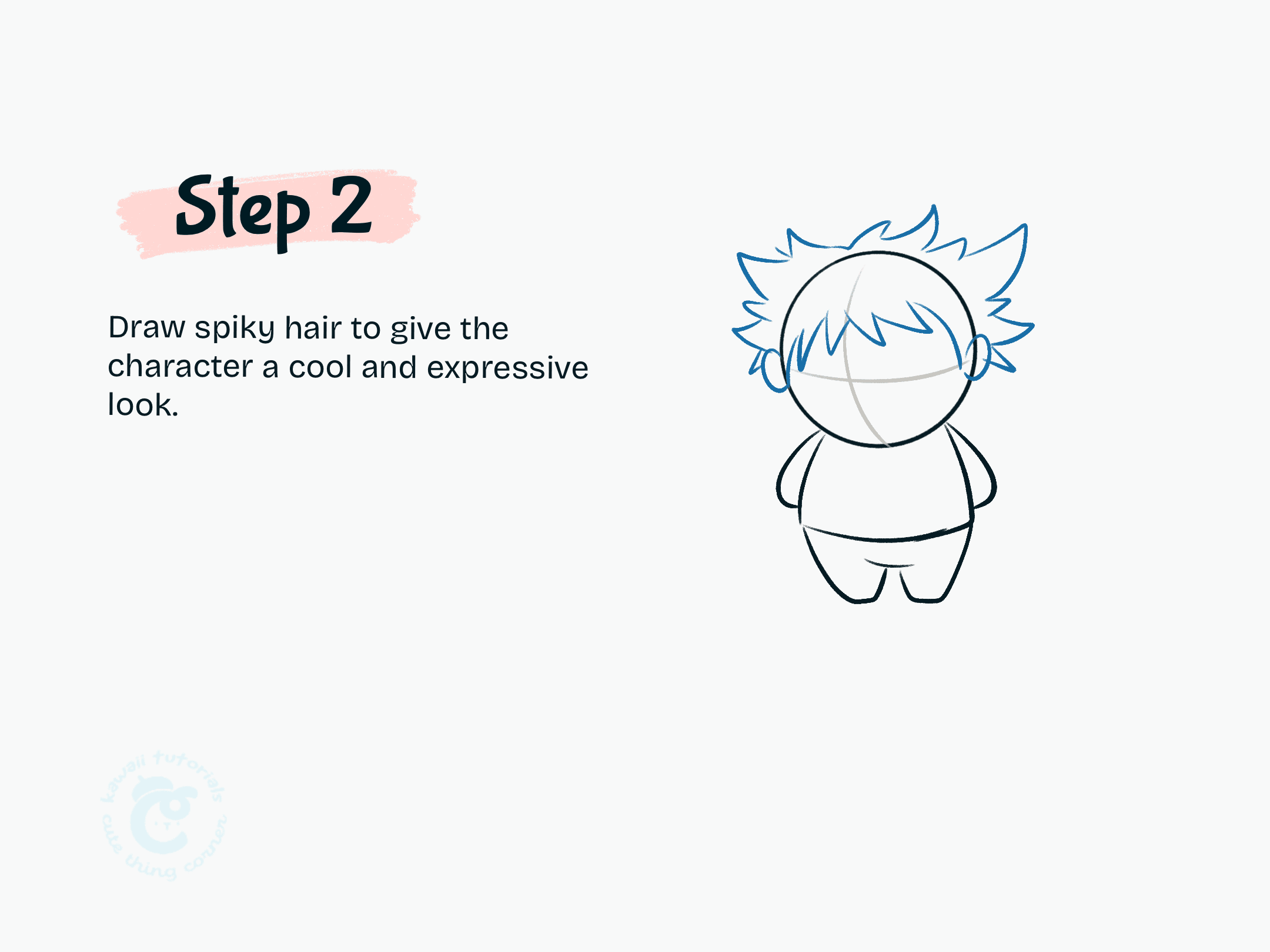 Step 2 Draw spiky hair to give the character a cool and expressive look.