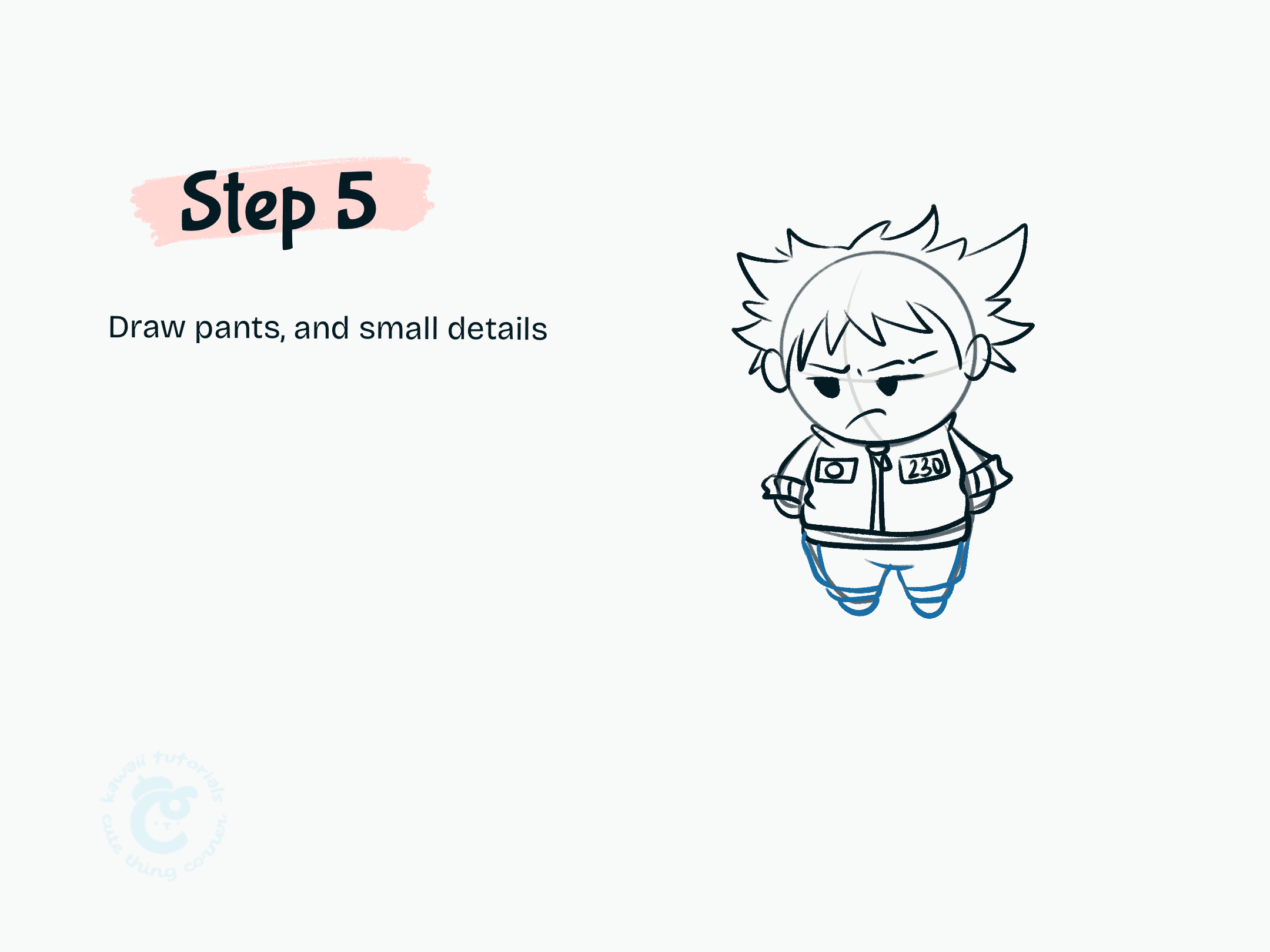 Step 5 Draw pants, and small details 5