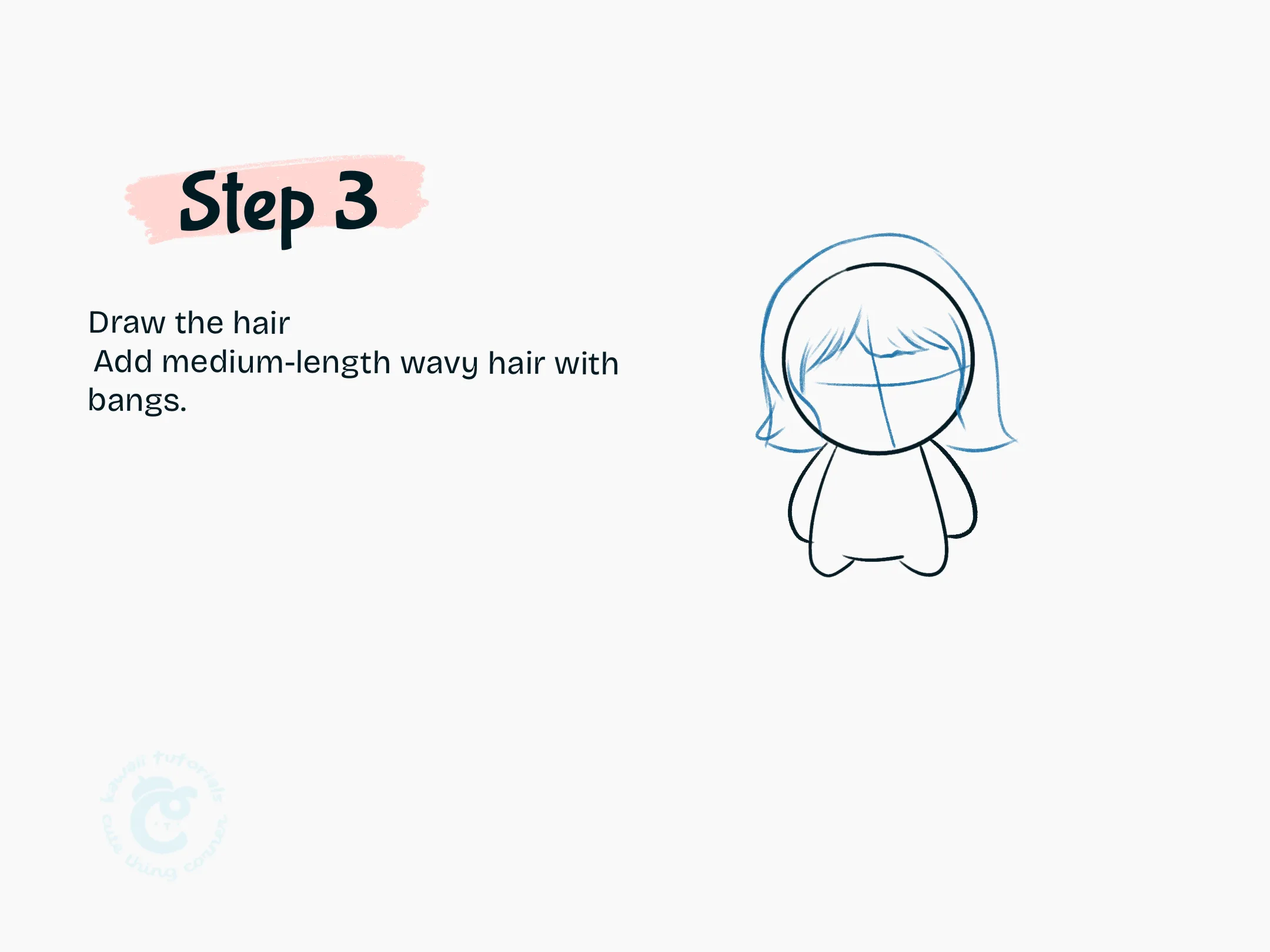 Draw the hairAdd medium-length wavy hair with bangs.