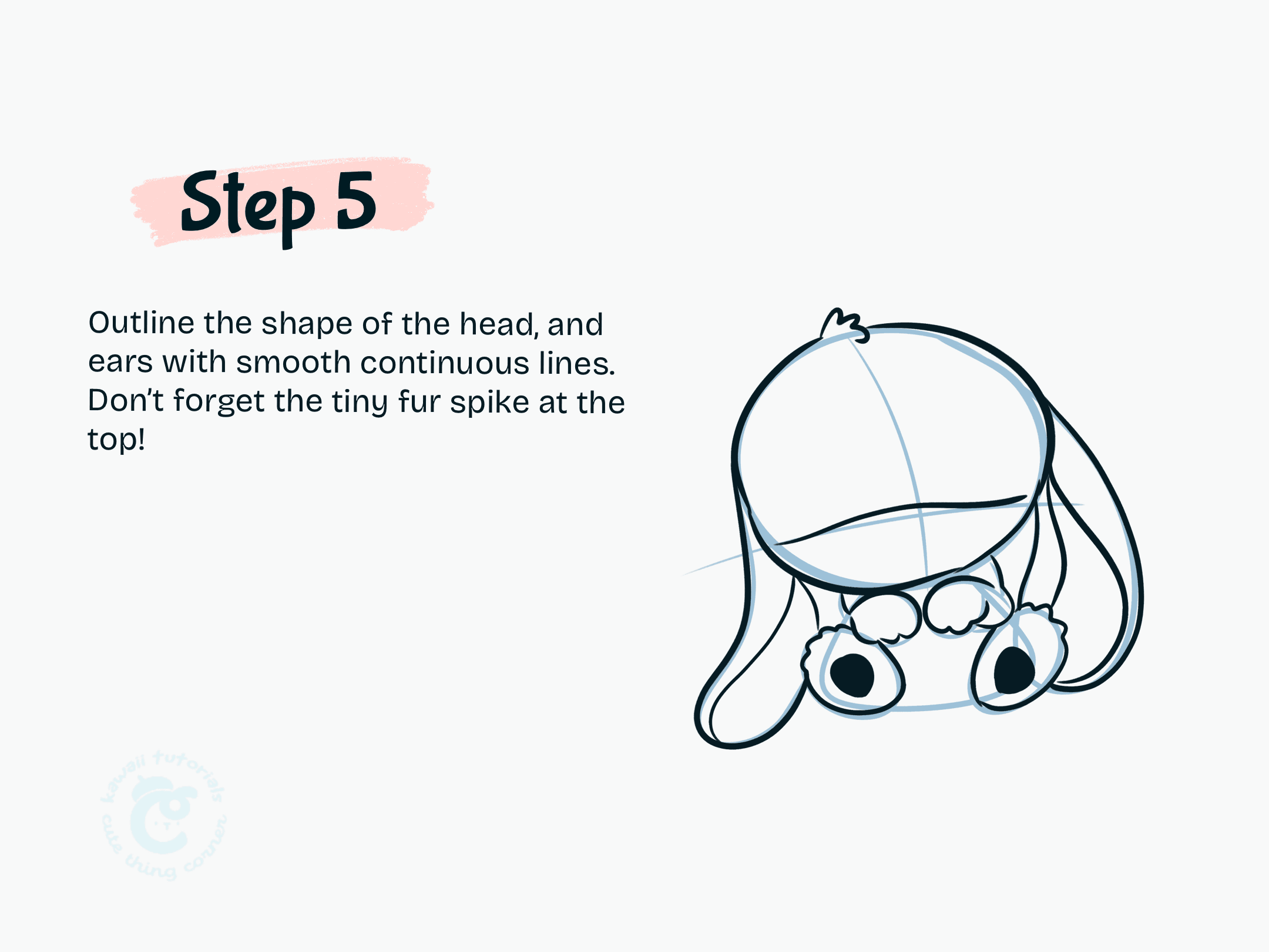 Outline the shape of the head, and ears with smooth continuous lines