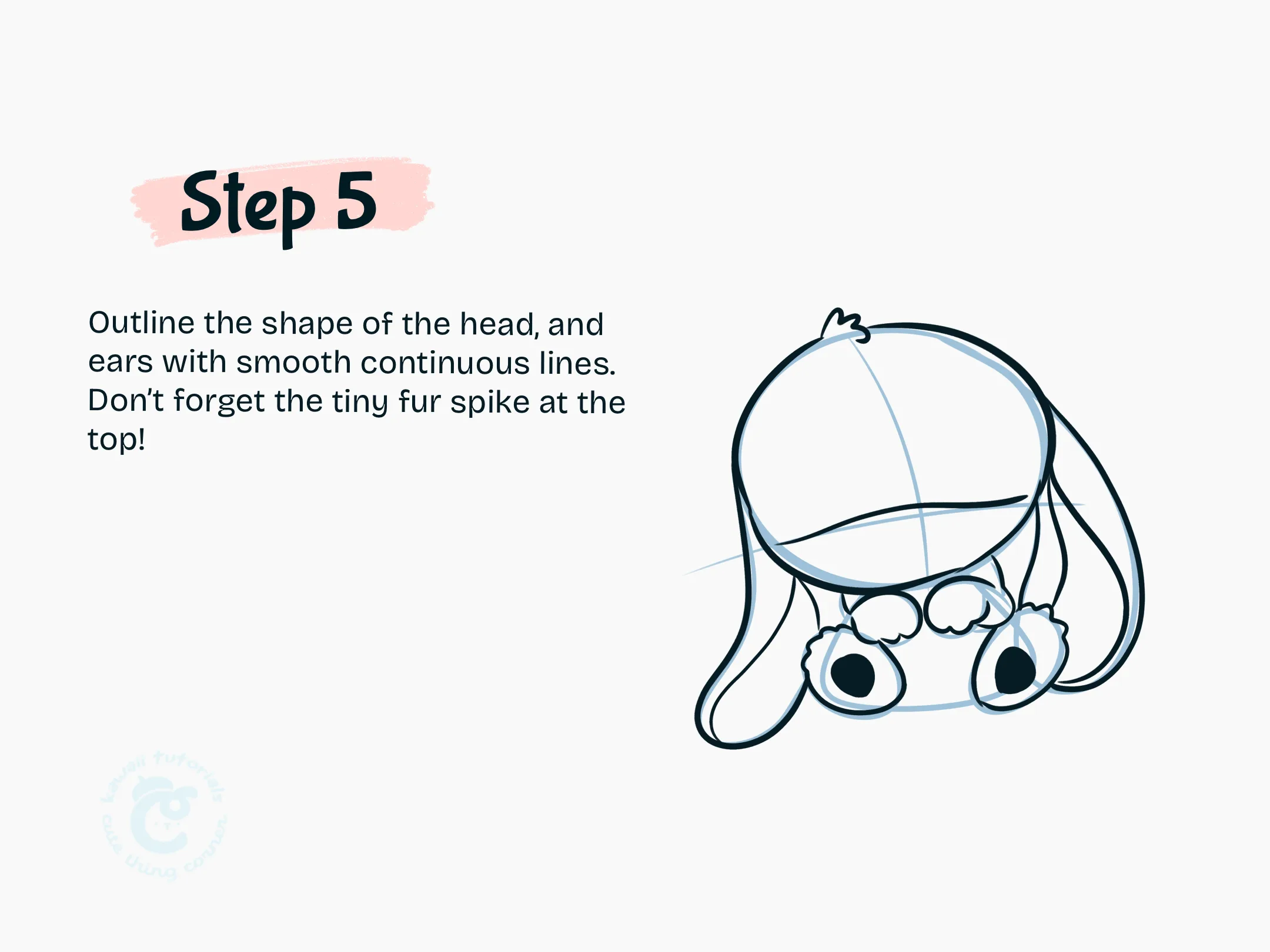 Outline the shape of the head, and ears with smooth continuous lines