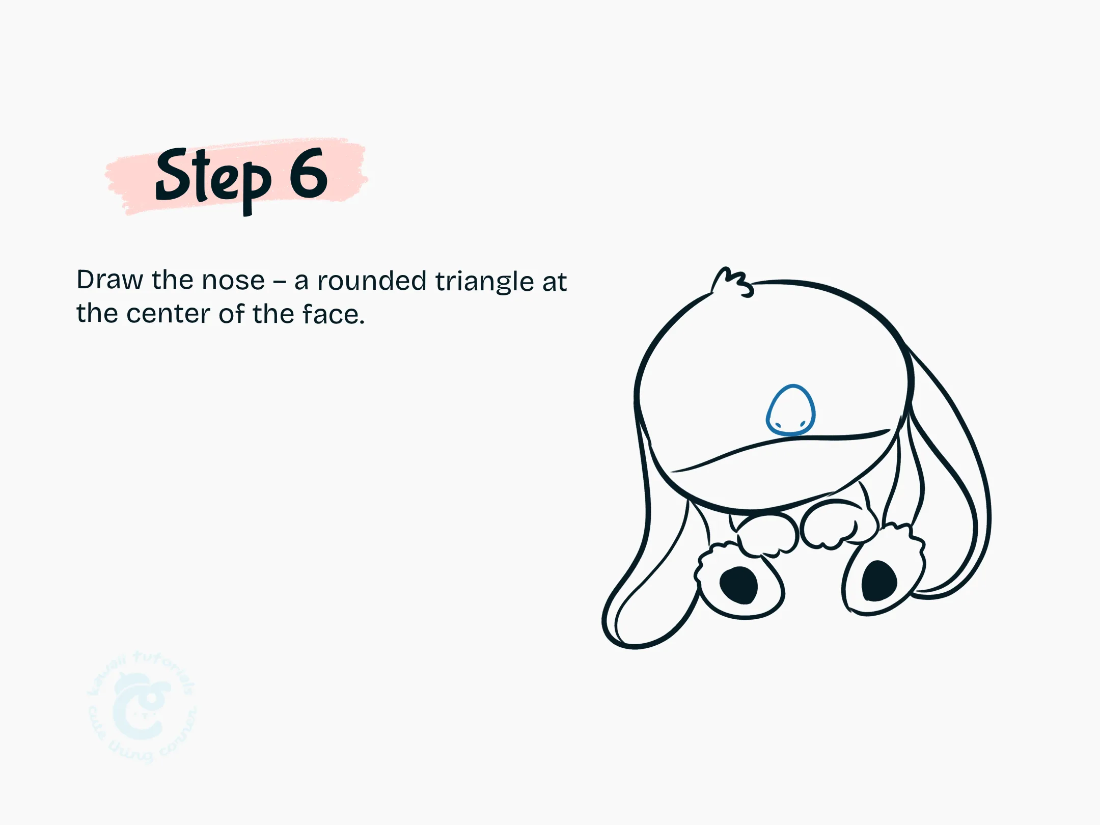 Draw the nose - a rounded triangle at the center of the face.