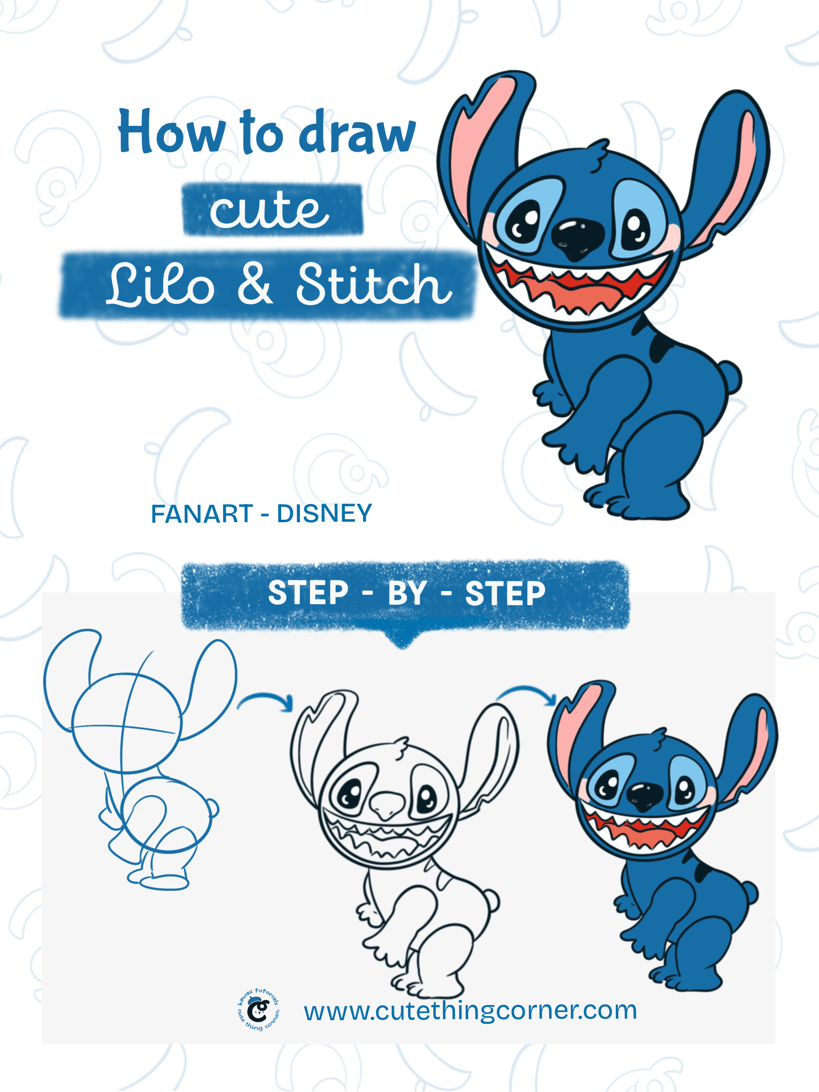 How to draw cute Stitch and Lilo
