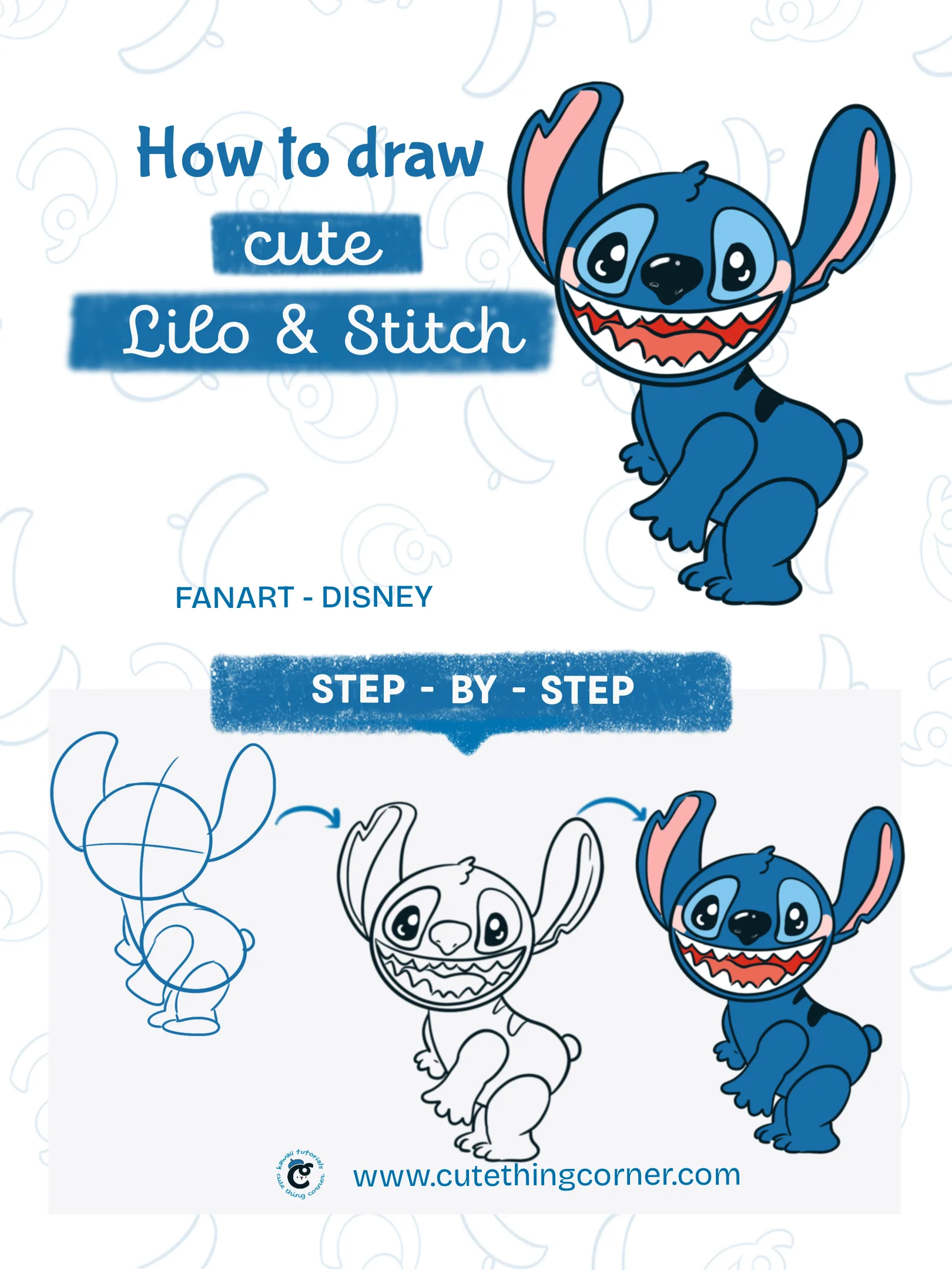 How to draw cute Stitch and Lilo
