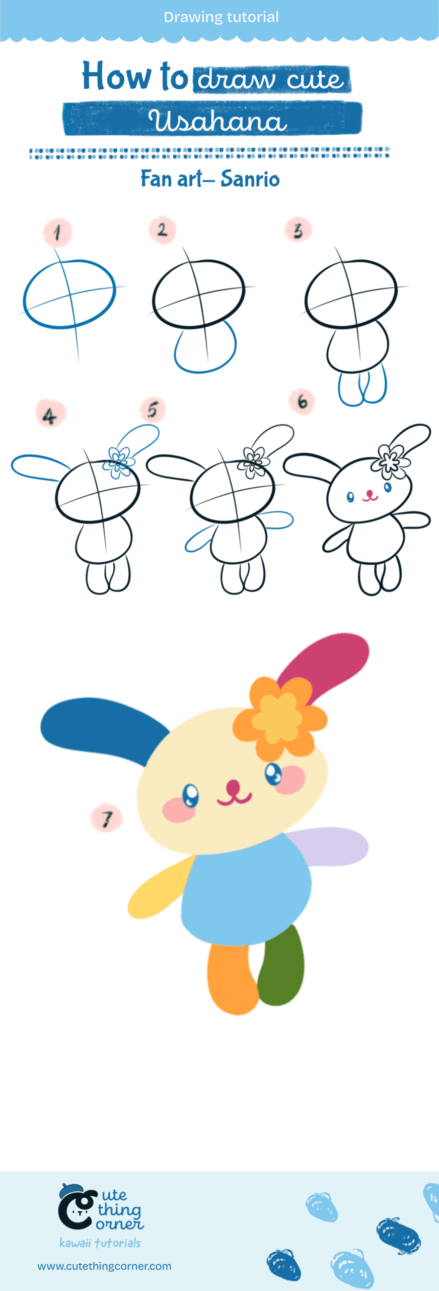 Step-by-step to draw cute Usahana