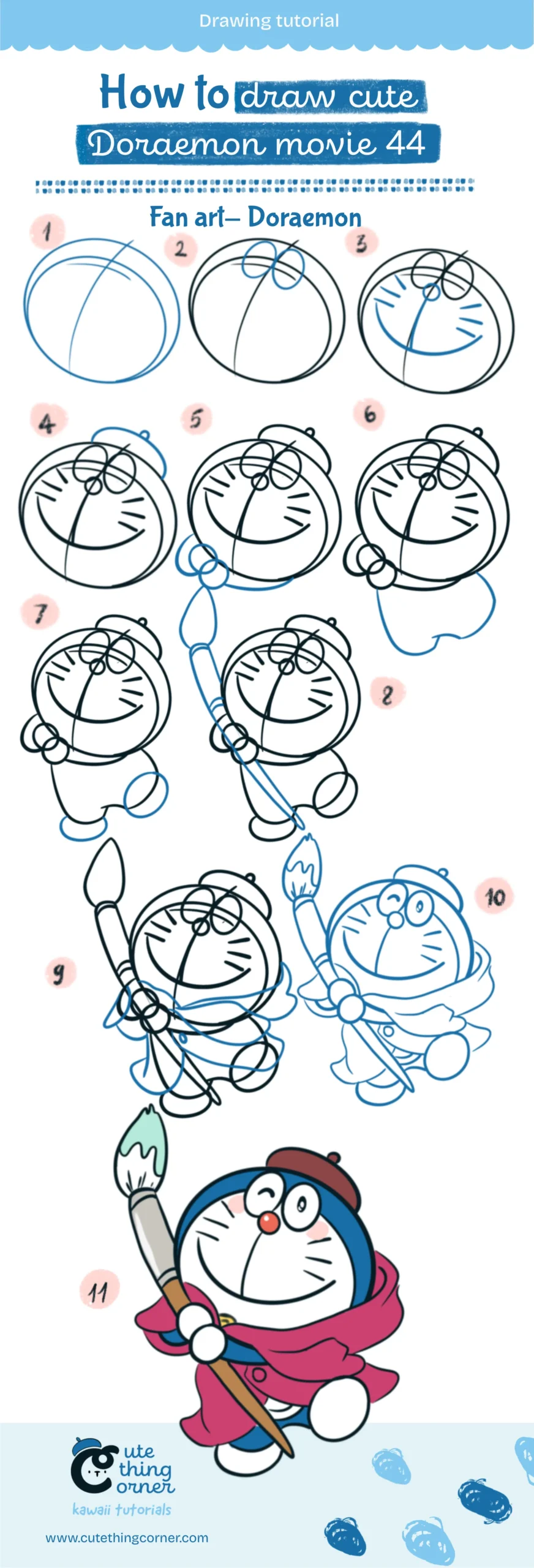 Full step how to draw Kawaii Doraemon Movie 44