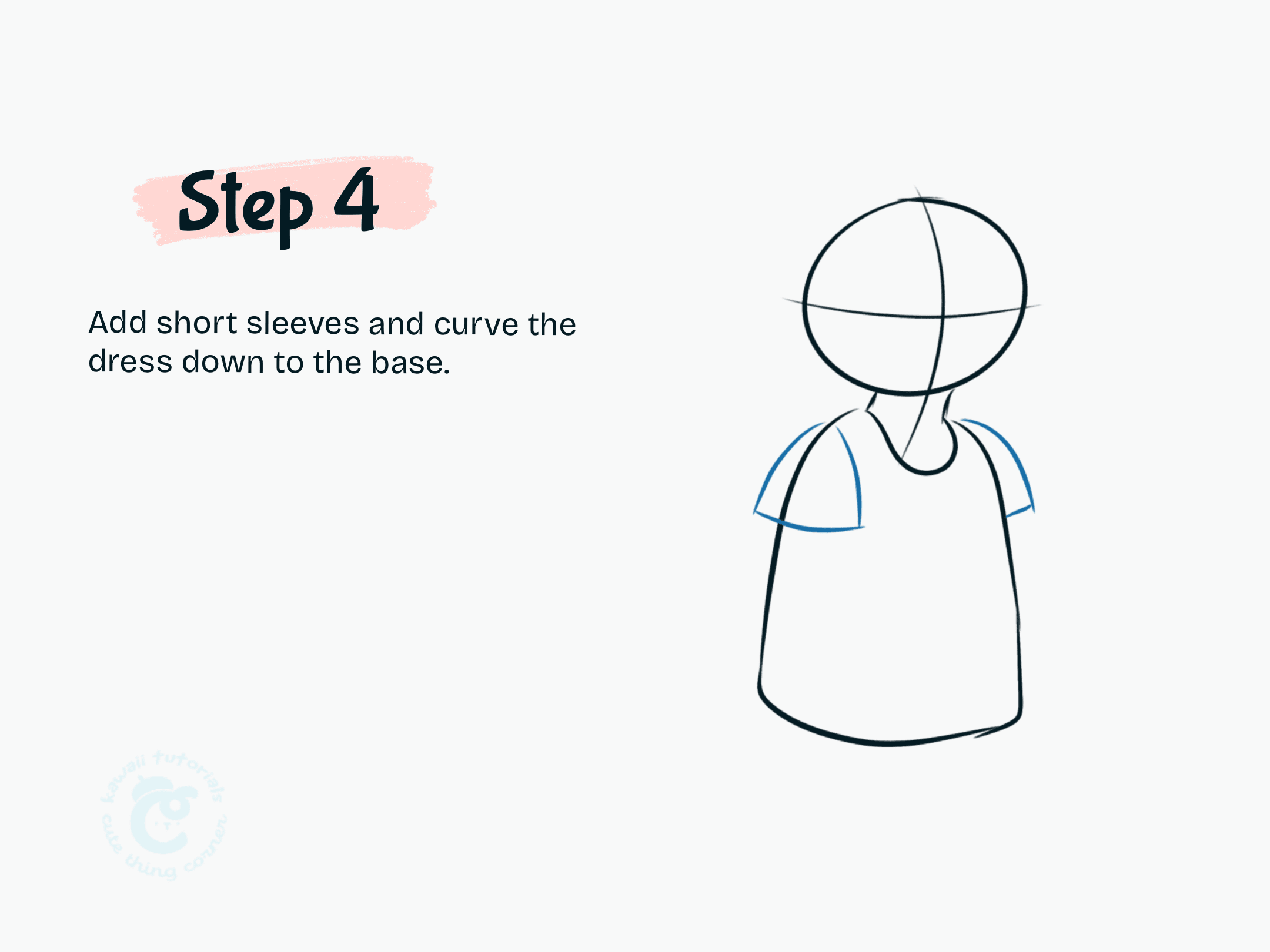 Step 4 Add short sleeves and curve the dress down to the base.