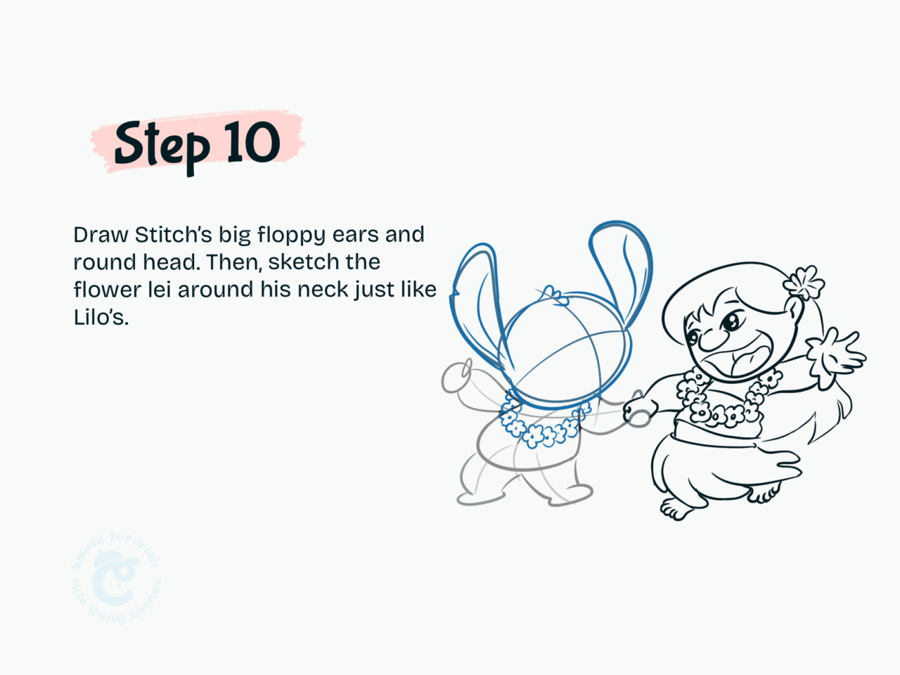 How to Draw Stitch and Lilo In Hawaii Dance (Step-by-step)