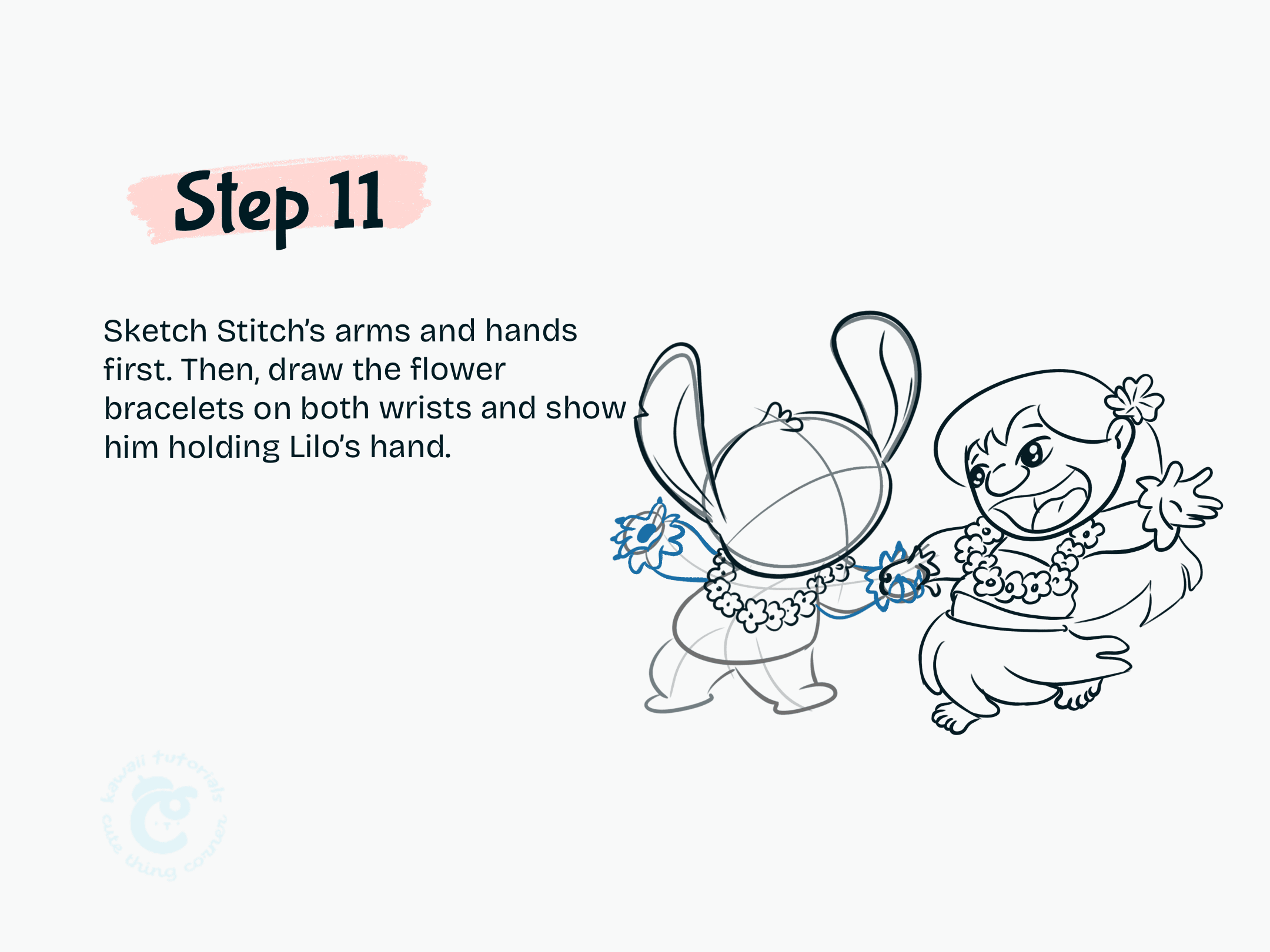 Step 11 Sketch Stitch arms and hands first