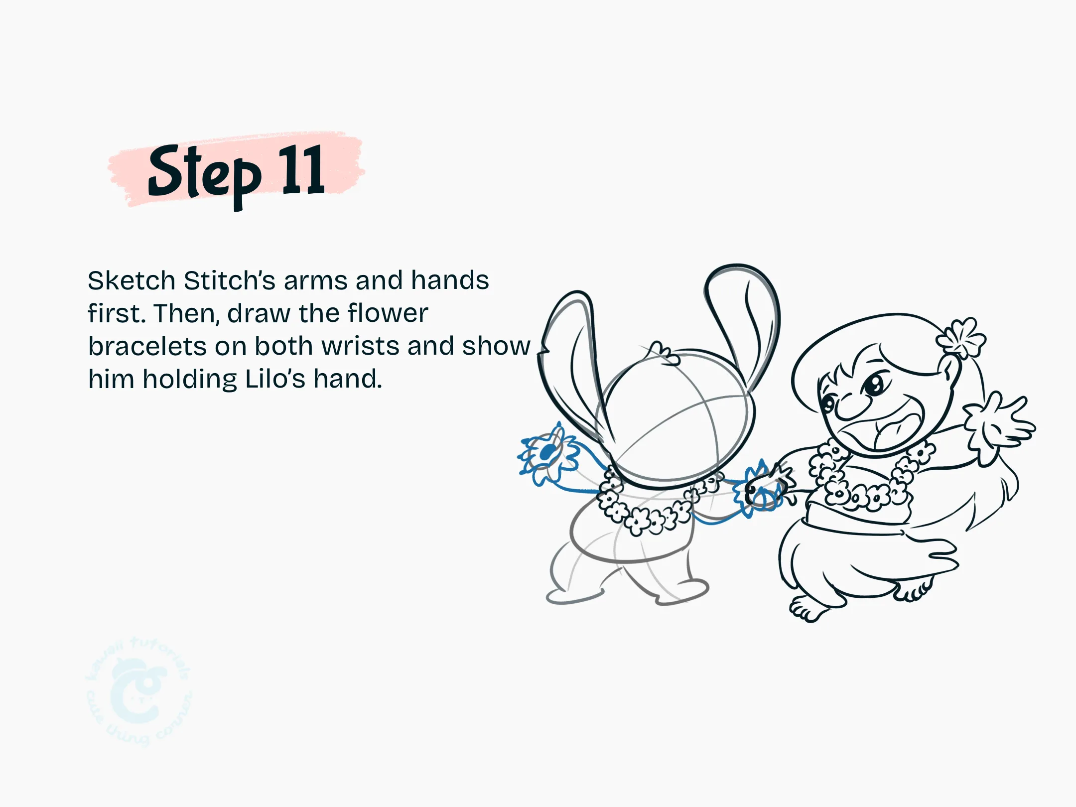 Step 11 Sketch Stitch arms and hands first