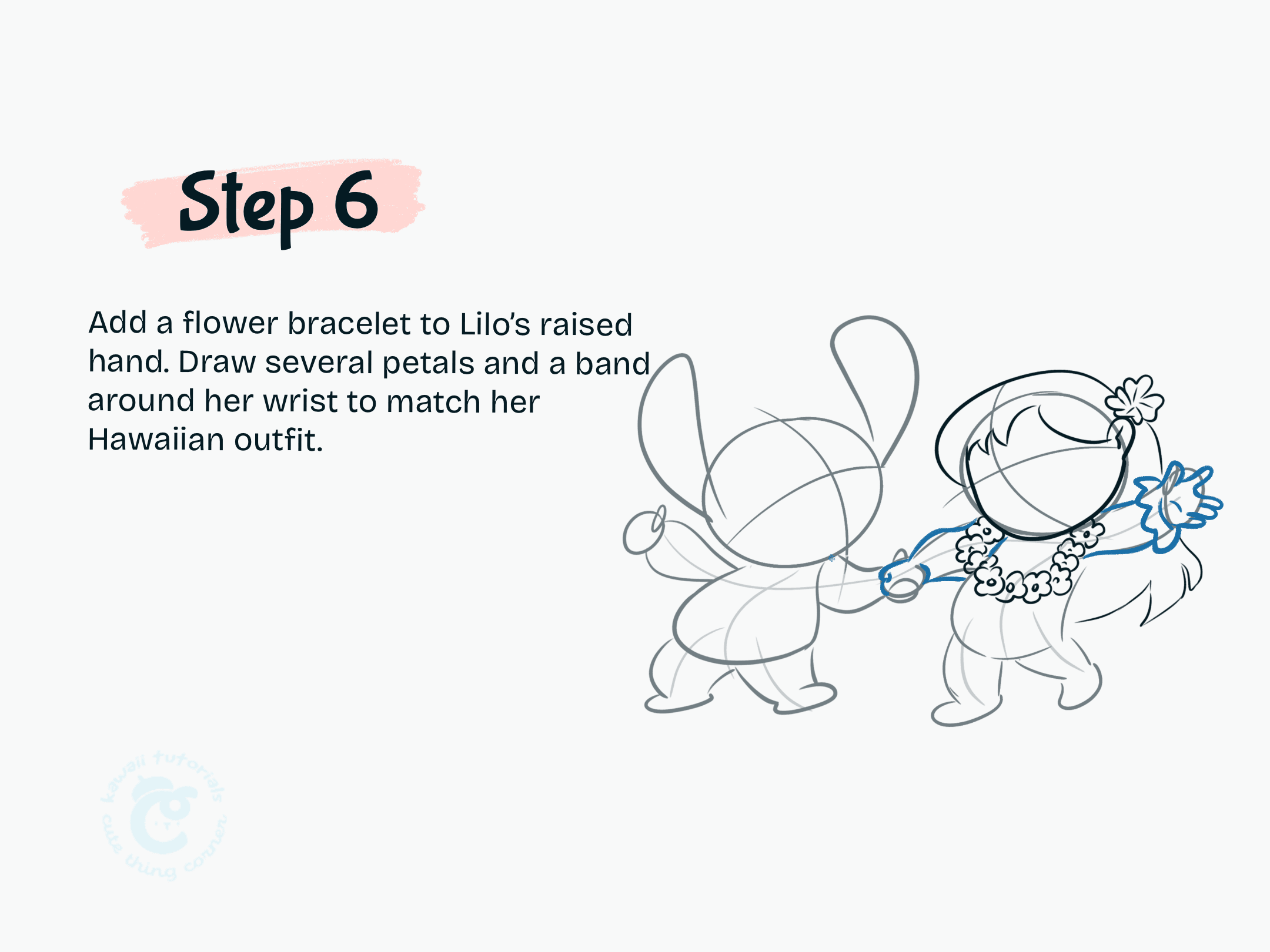 Step 6 Add a flower bracelet to Lilo raised hand