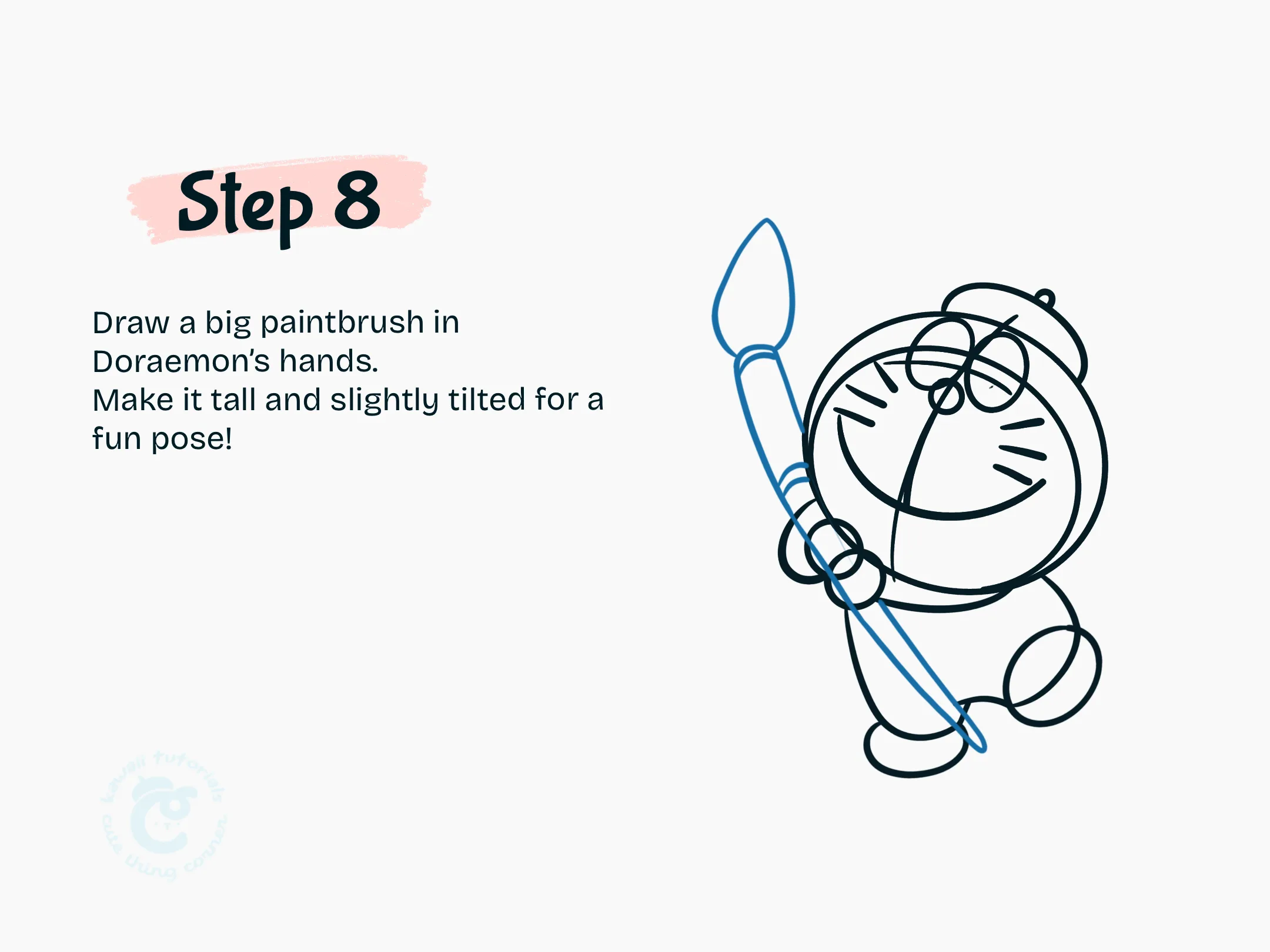 Step 8 Draw a big paintbrush in Doraemon hands.
