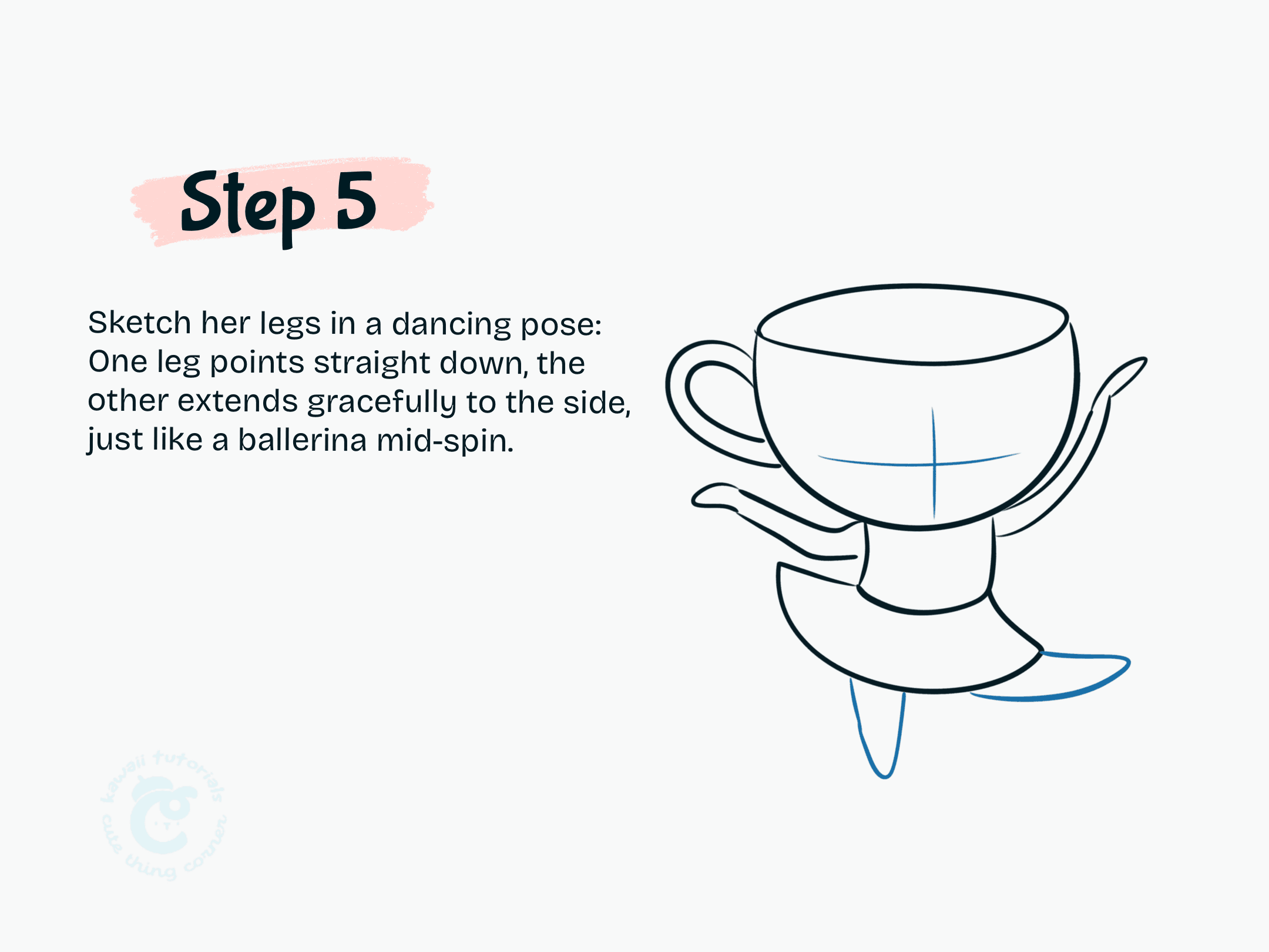 Step 5 Sketch her legs in a dancing pose