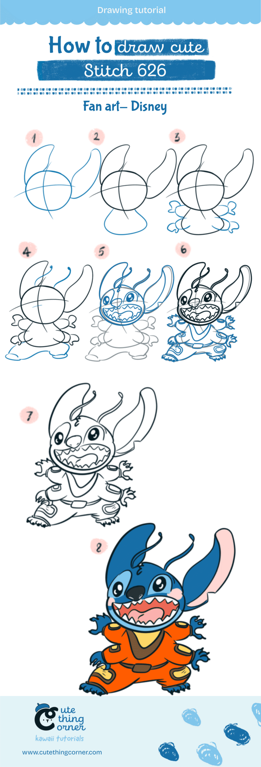 Full steps to draw Stitch 626