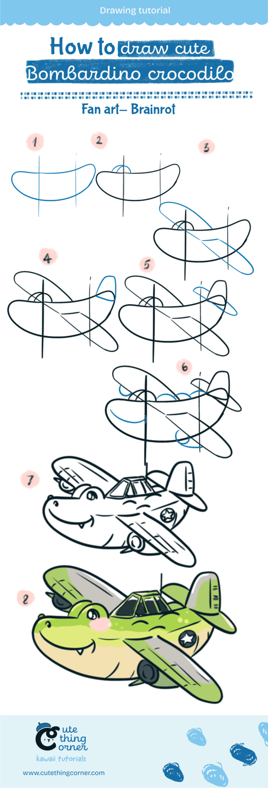 How to draw Bombardino crocodilo (Step-by-step)