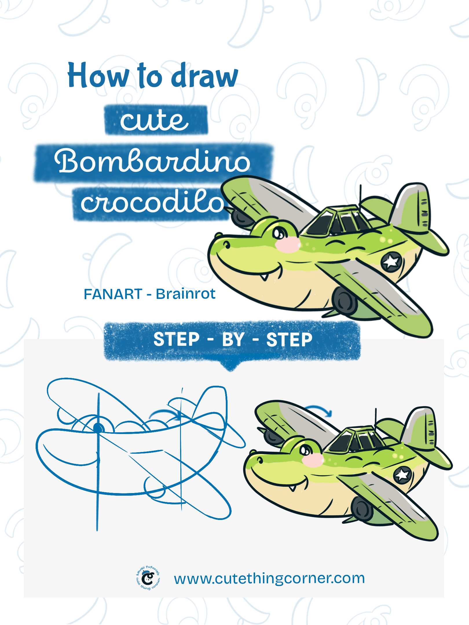 How to draw cute Bombardino crocodilo