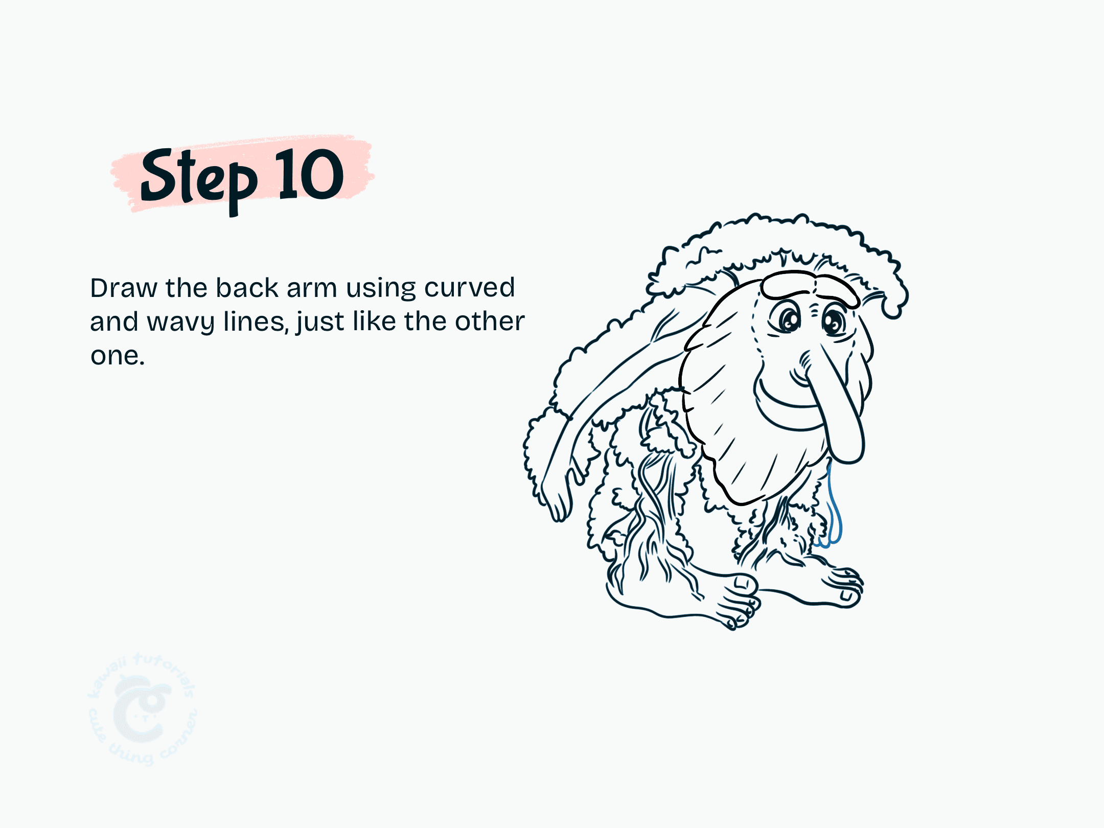 Step 10 Draw the back arm using curved and wavy lines, just like the other one