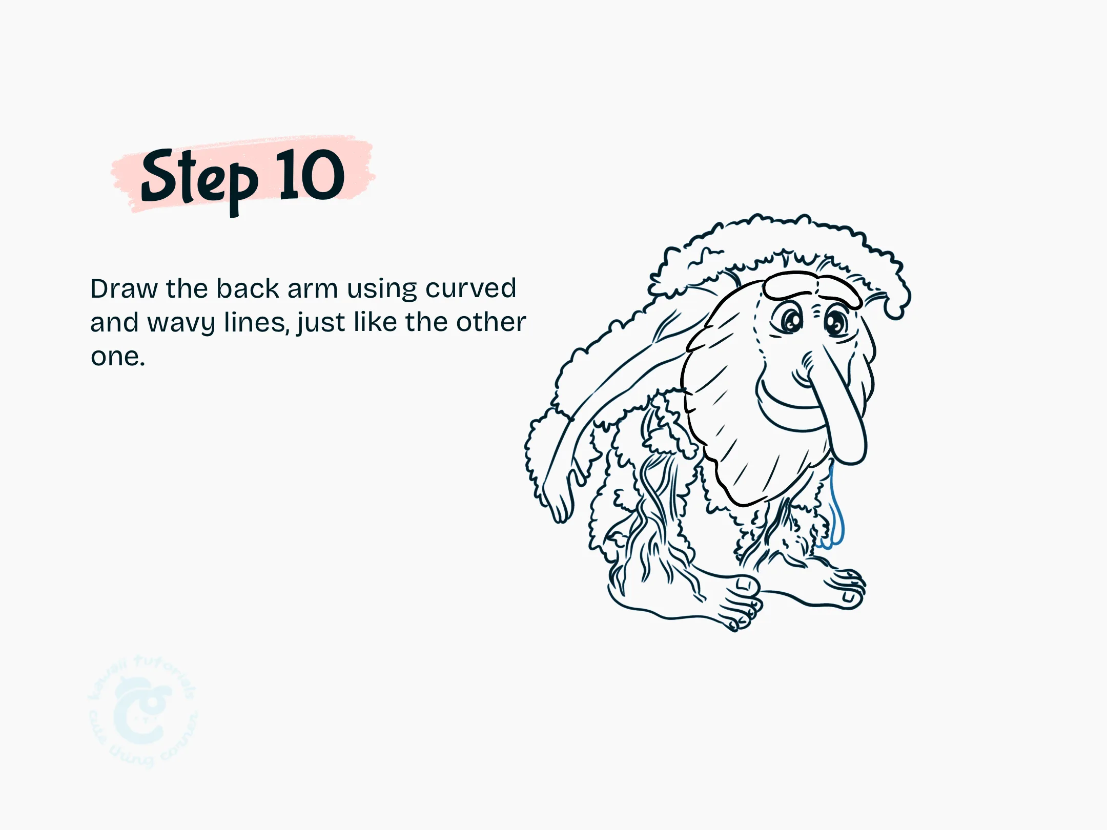 Step 10 Draw the back arm using curved and wavy lines, just like the other one