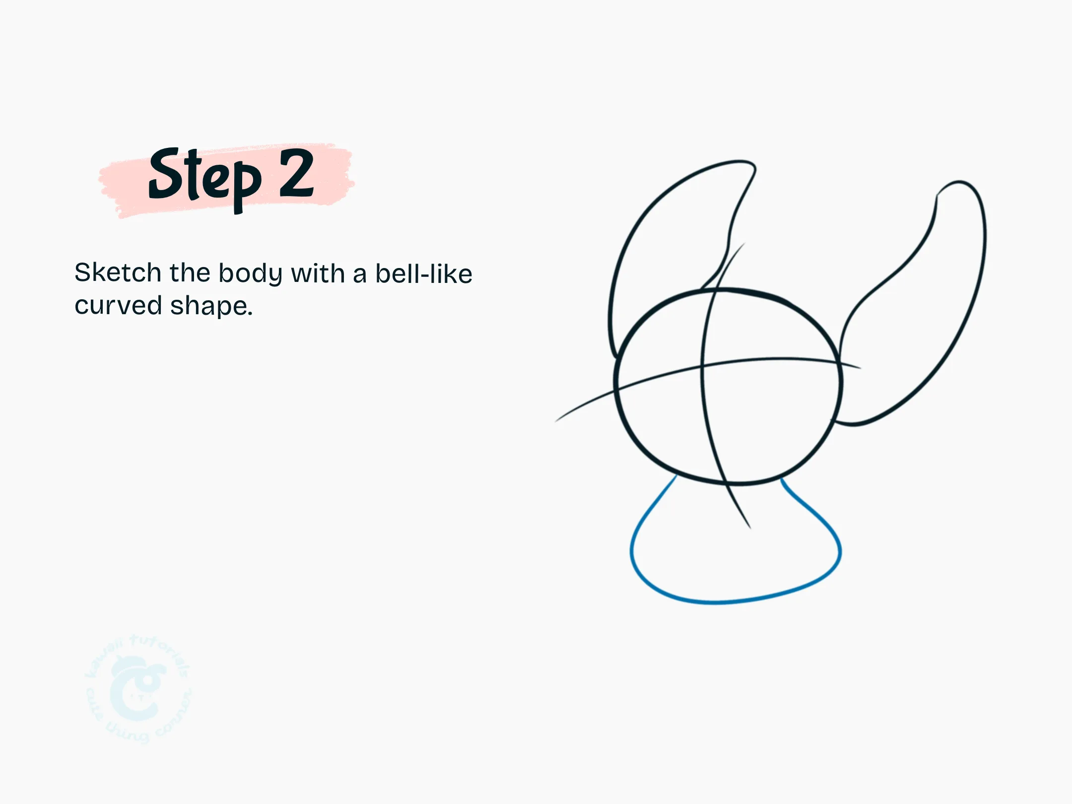Step 2 Sketch the body with a bell-like curved shape