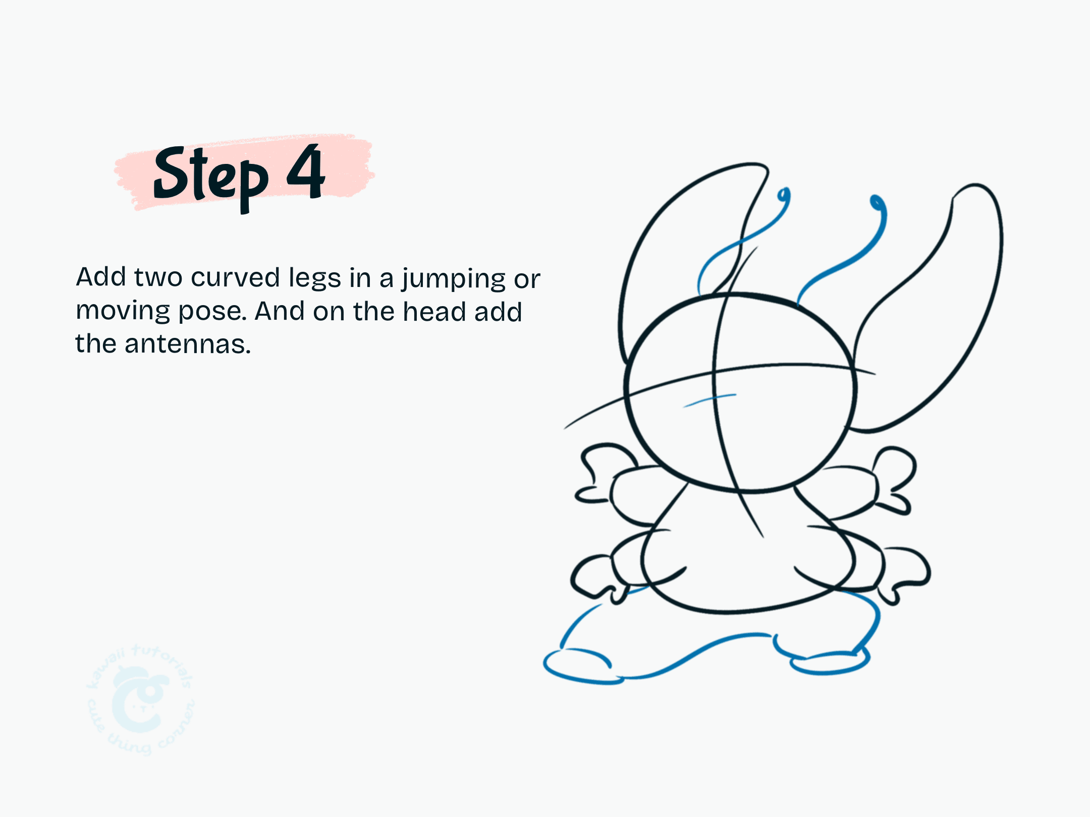 Step 4 Add two curved legs in a jumping or moving pose