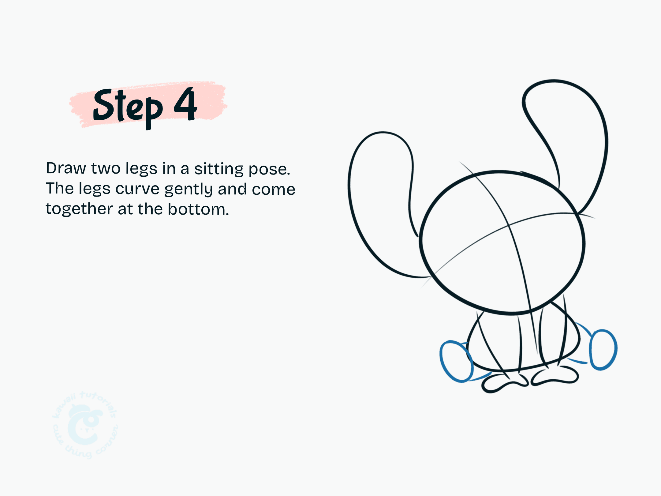 Step 4 Draw two legs in a sitting pose