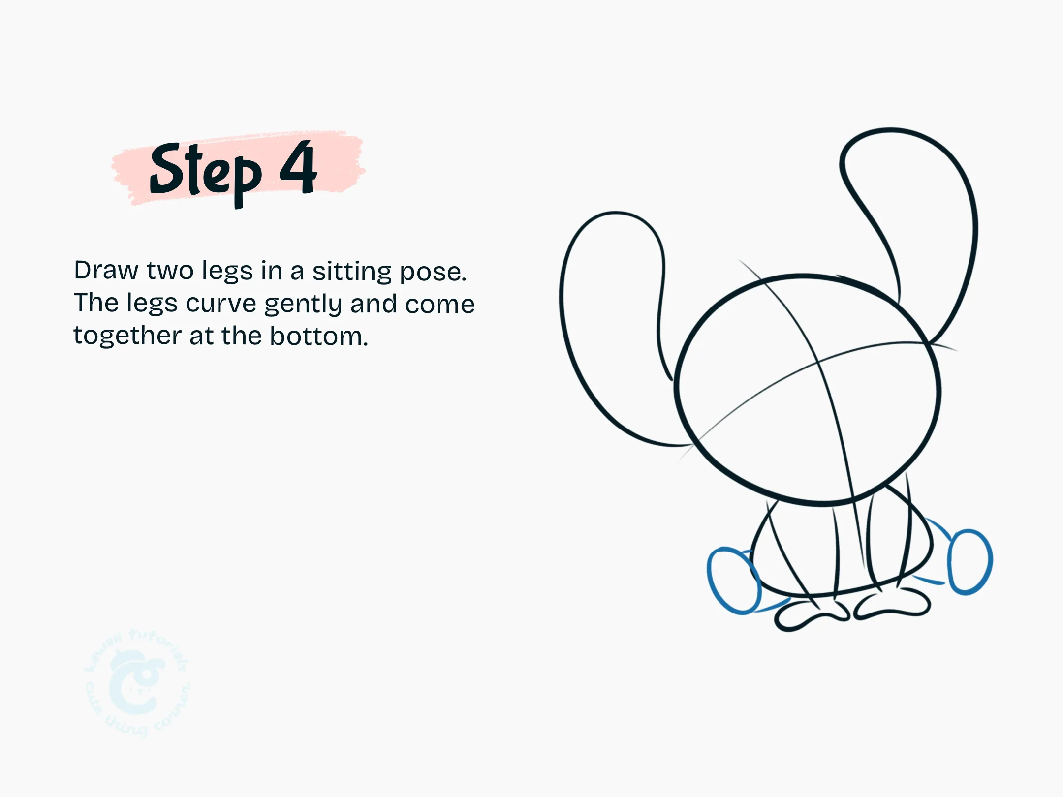 Step 4 Draw two legs in a sitting pose