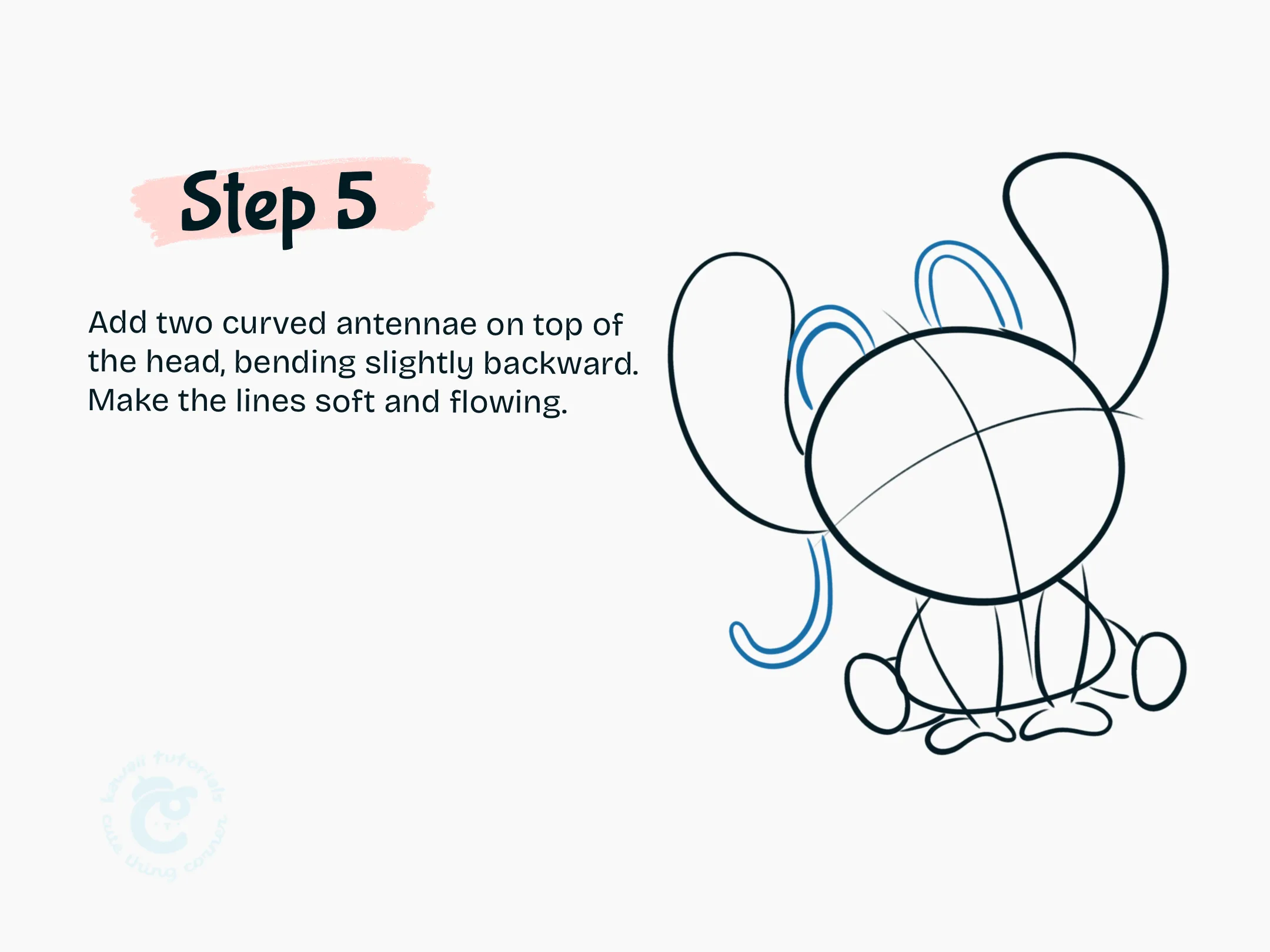 Step 5 Add two curved antennae on top of the head