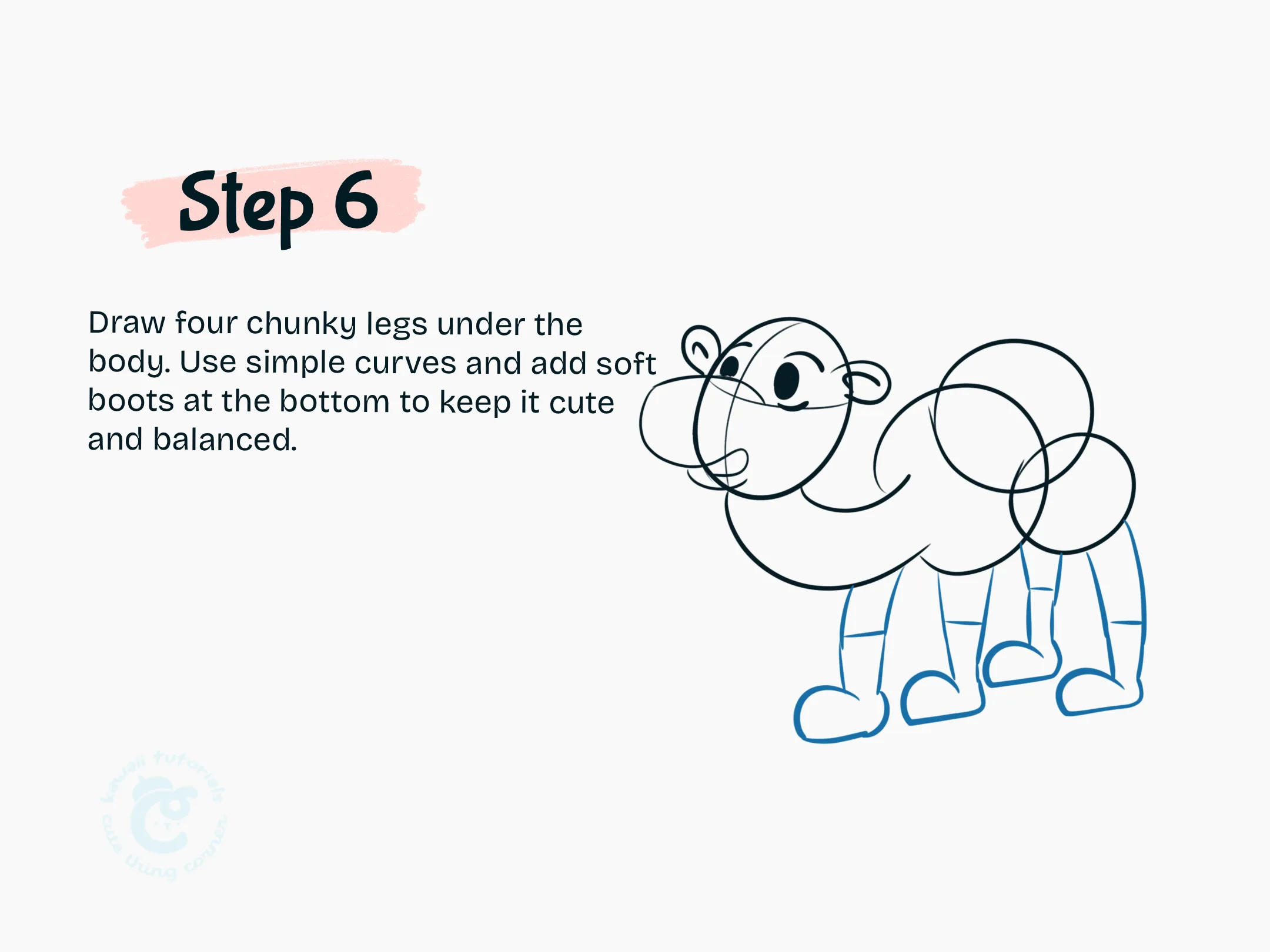 Step 6 Draw four chunky legs under the body