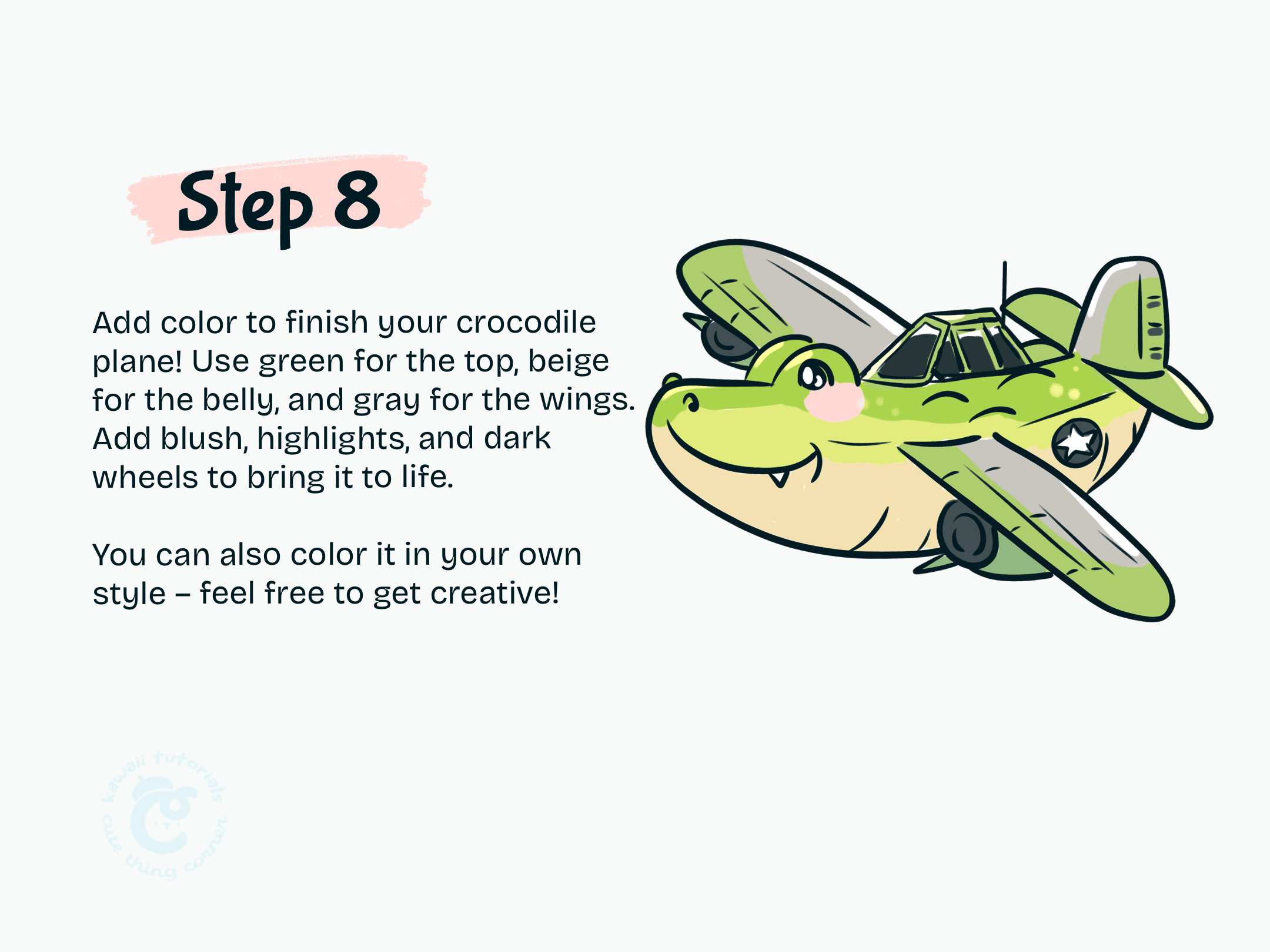 Step 8 Add color to finish your crocodile plane