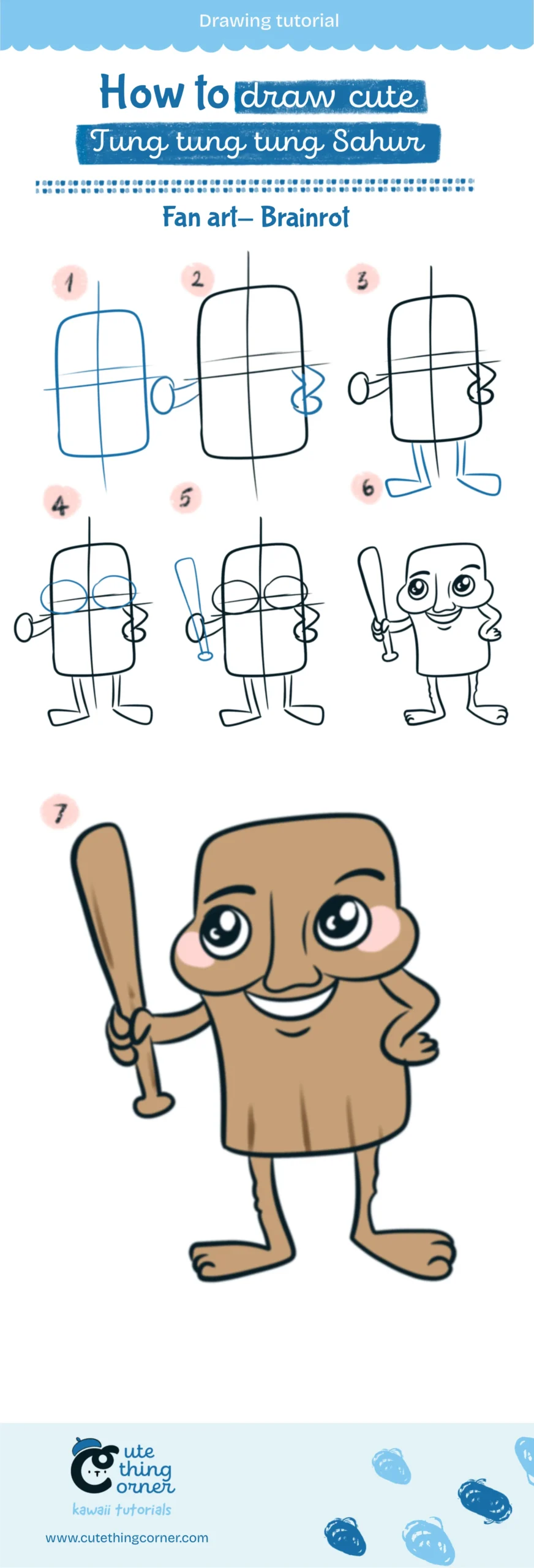 Step to draw cute tung tung tung sahur