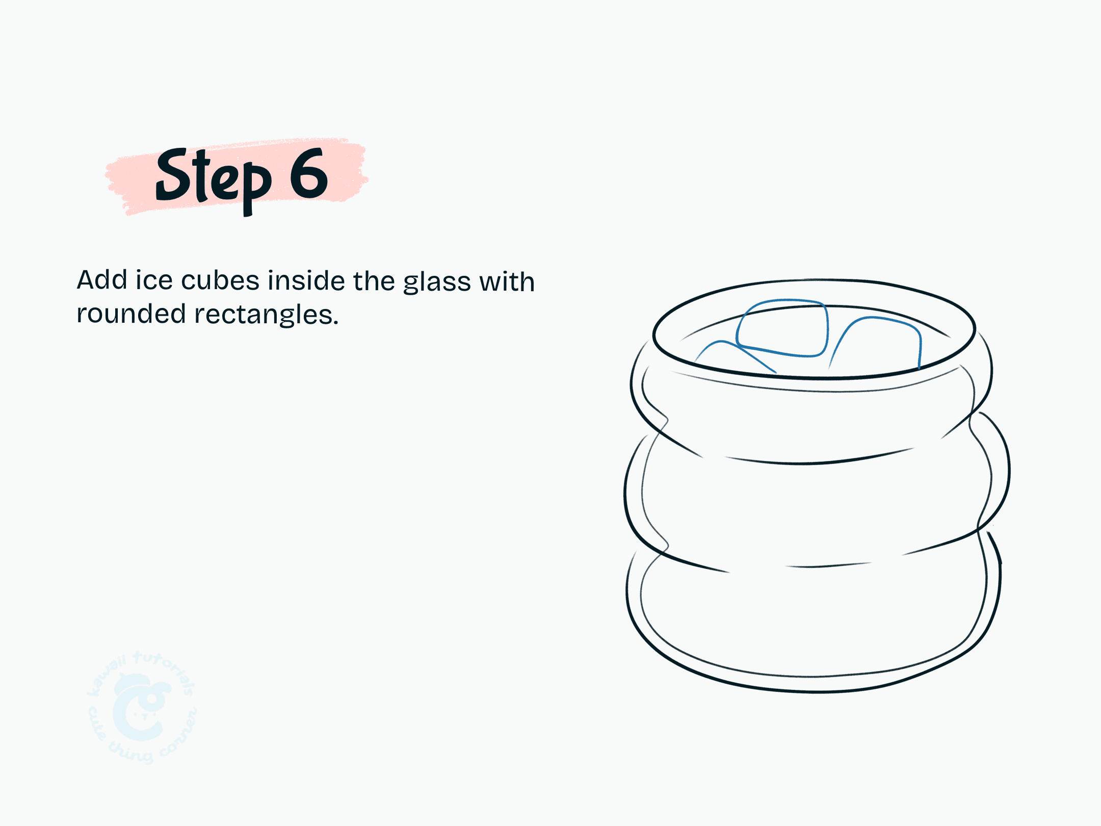 Add ice cubes inside the glass with rounded rectangles.