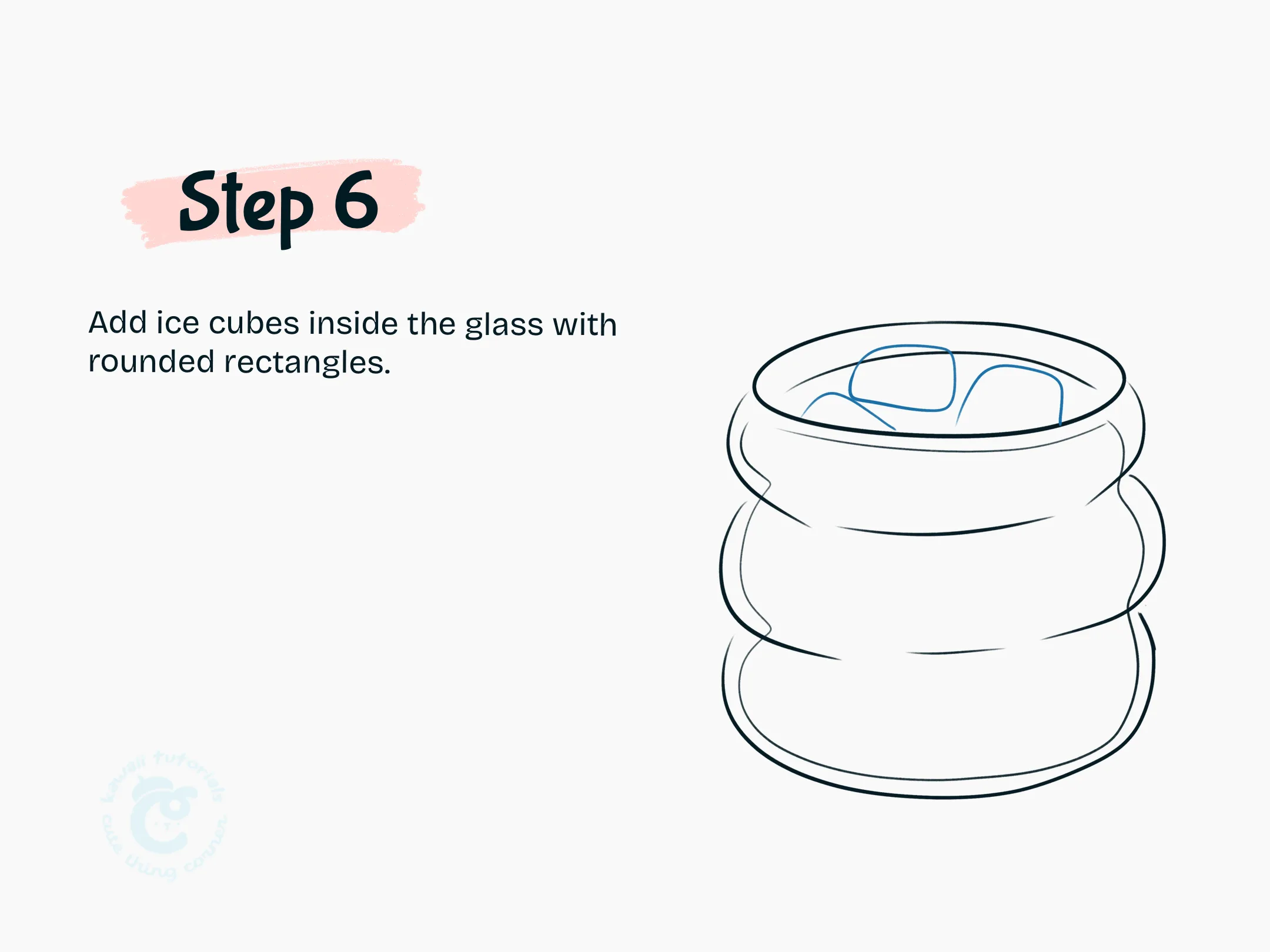 Add ice cubes inside the glass with rounded rectangles.