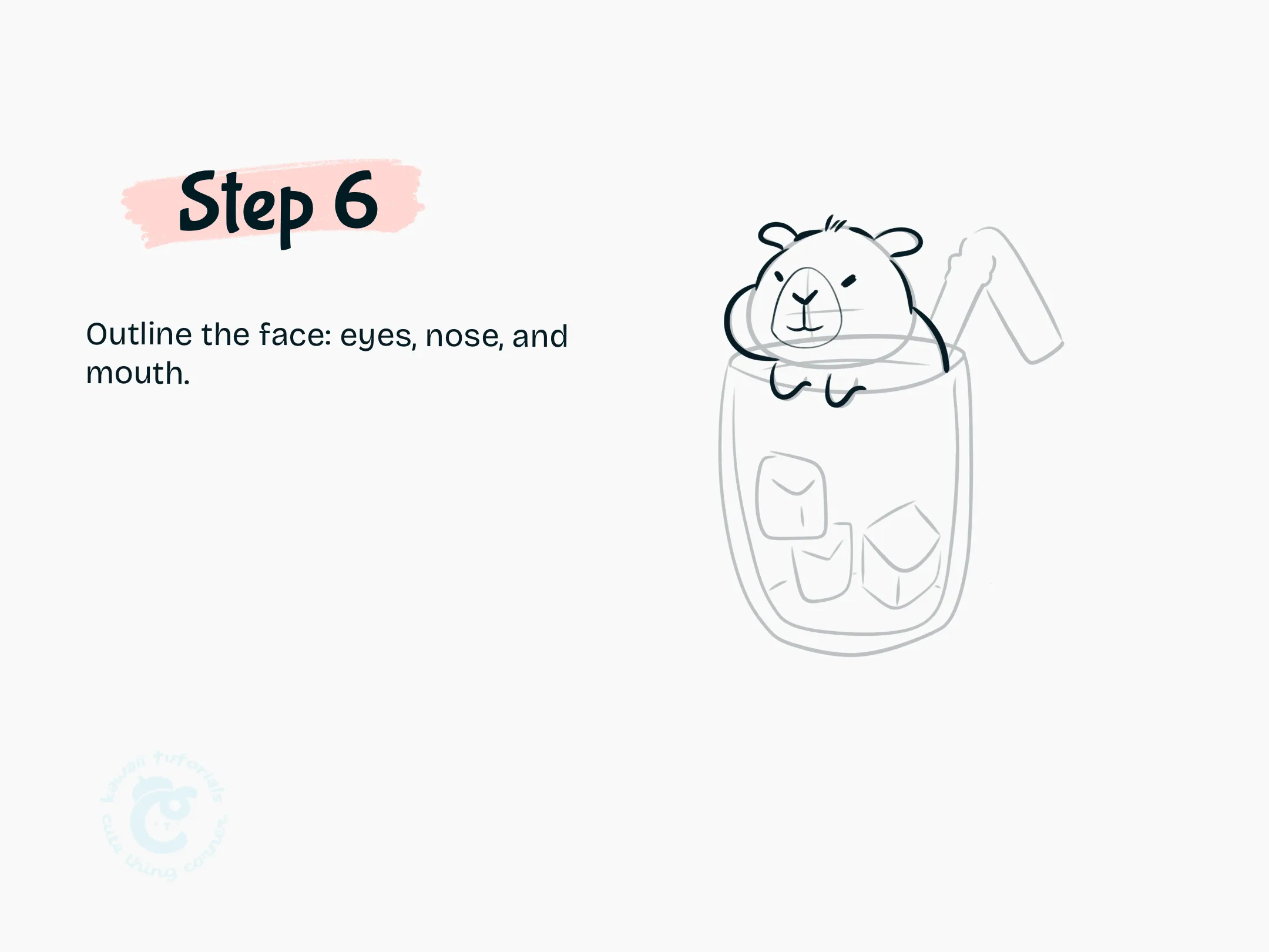 Outline the face eyes, nose, and mouth.