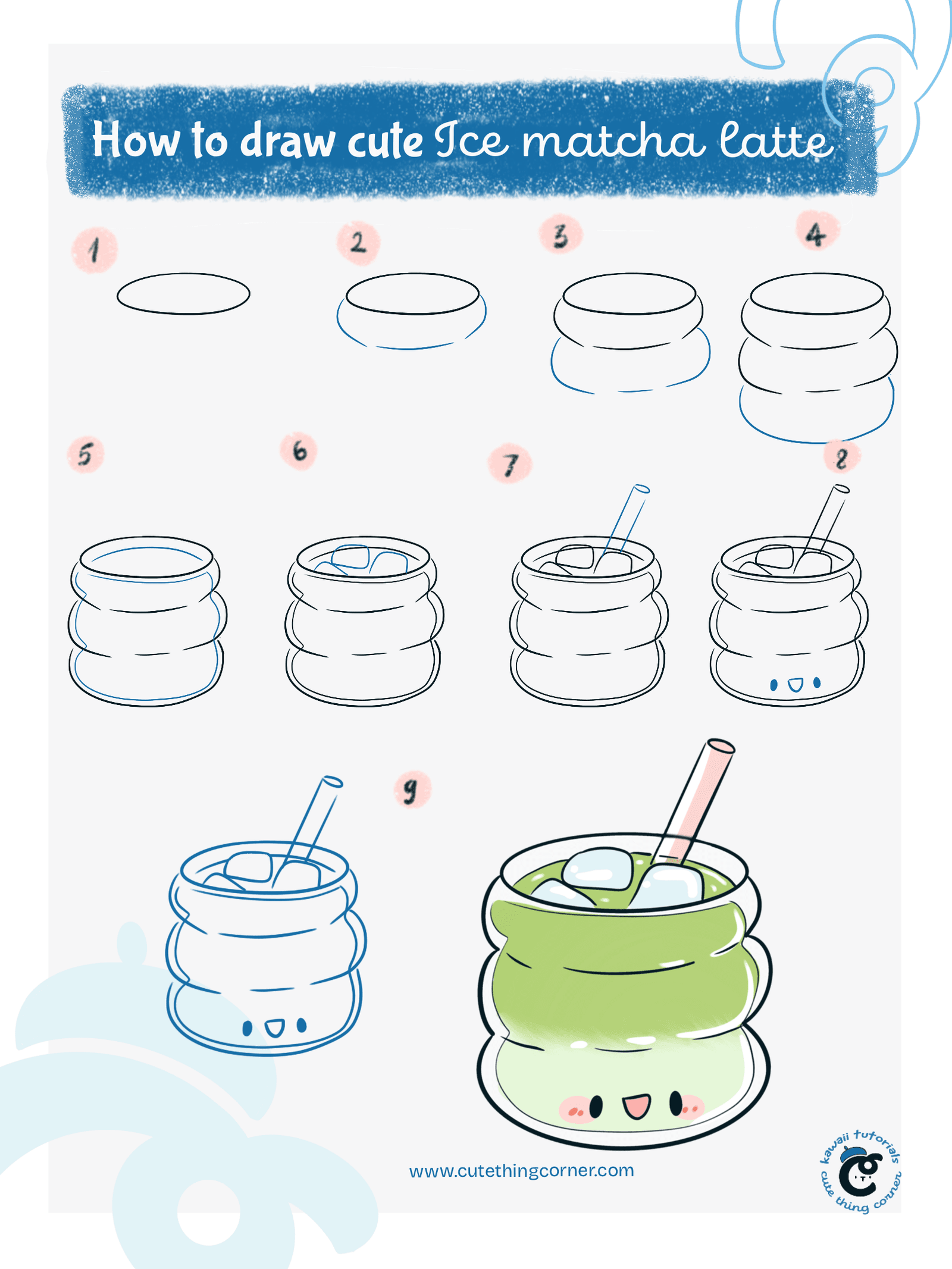 How to draw cute Ice matcha latte