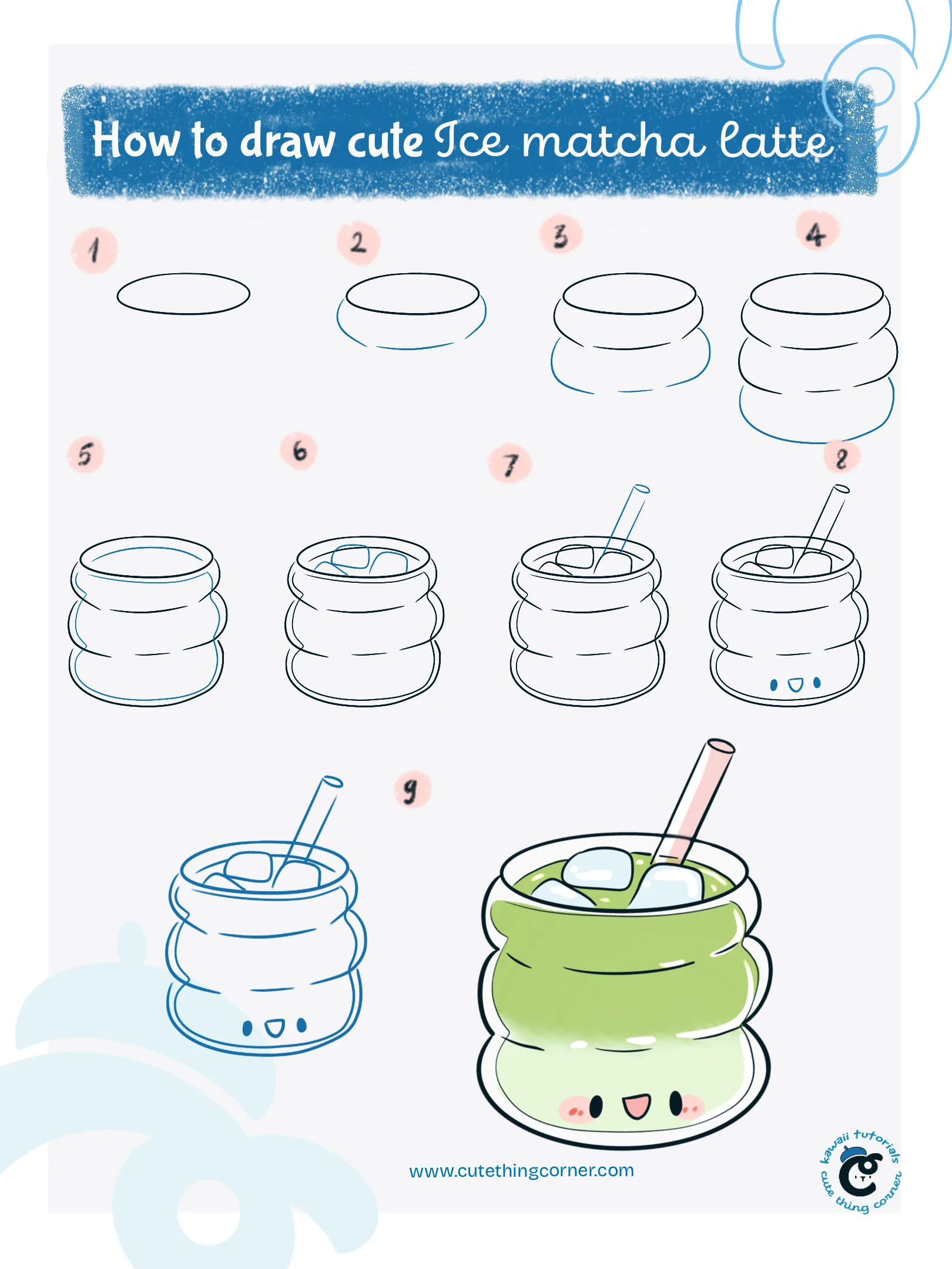 How to draw cute Ice matcha latte