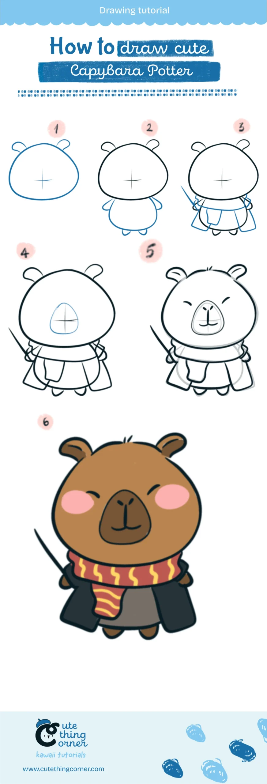 Step-by-step how to draw Capybara Potter