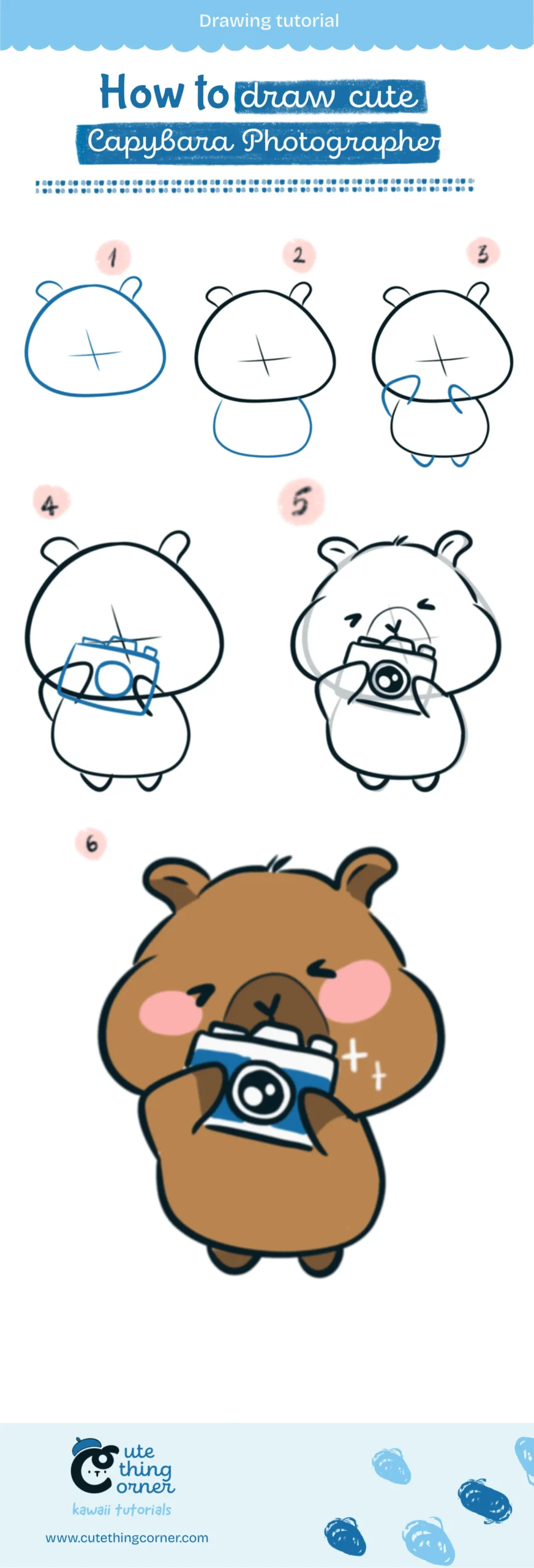 Step-by-step to draw Capybara Photographer