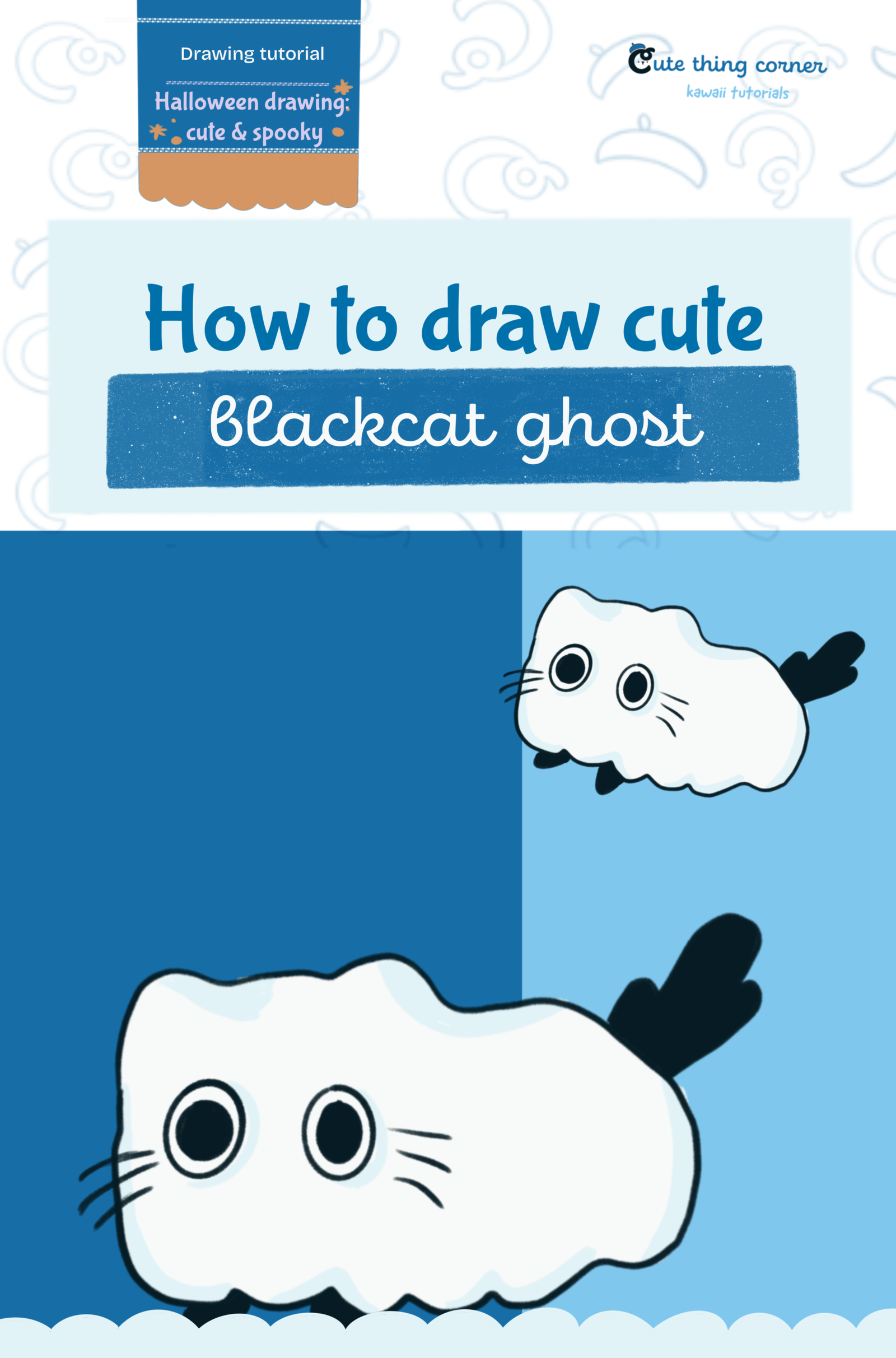 How to Draw a Cute Blackcat Ghost (Step-by-step)