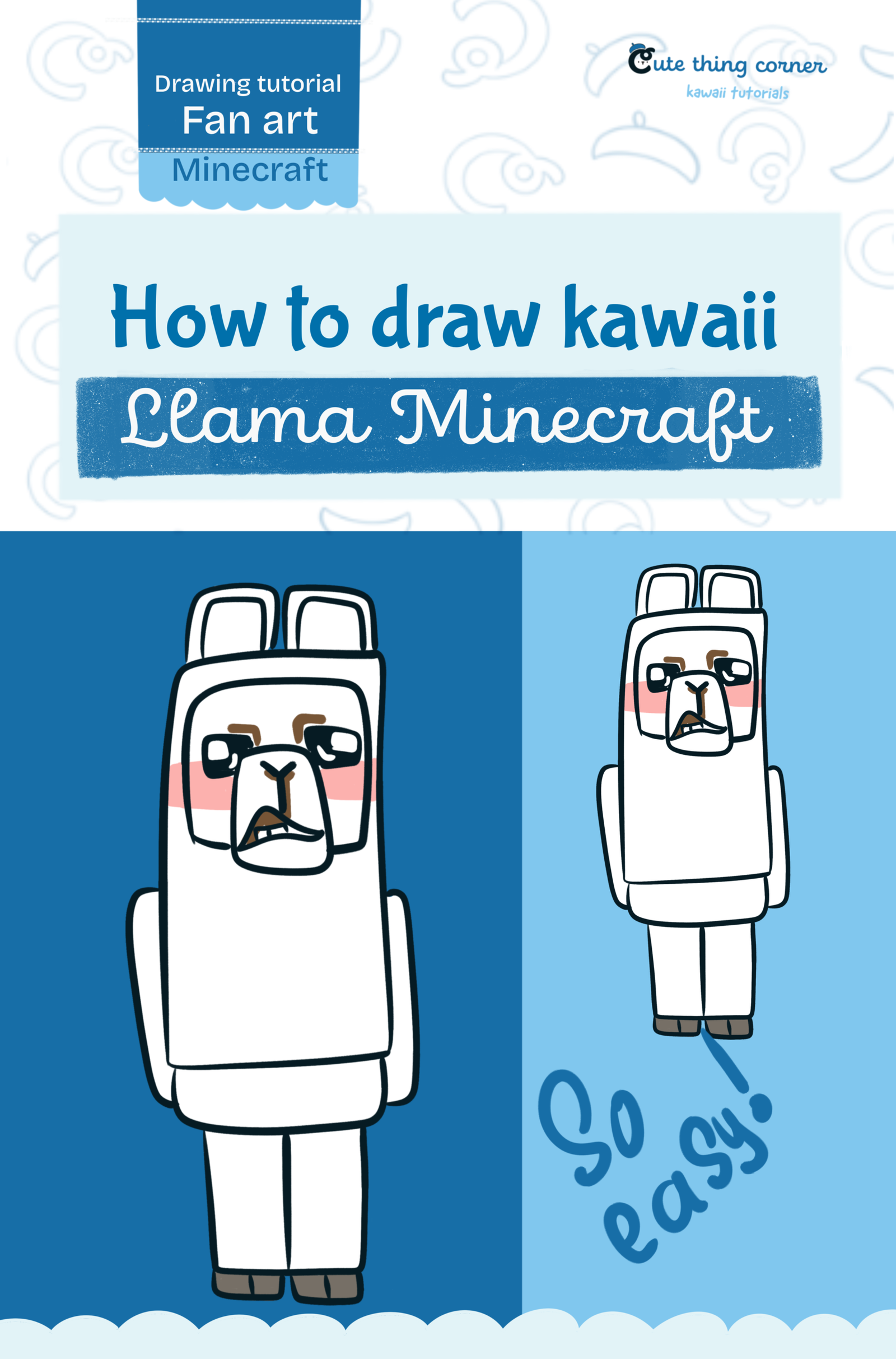 How to Draw Kawaii Llama Minecraft Step by Step
