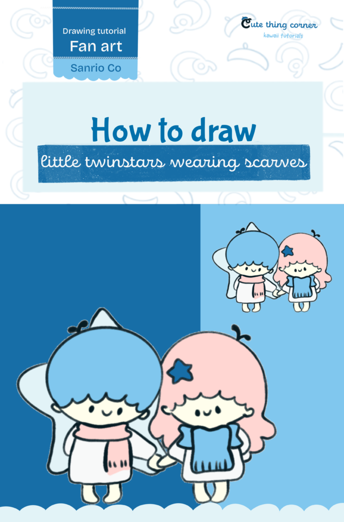 How to Draw Little Twin Stars Wearing Scarves Step by Step