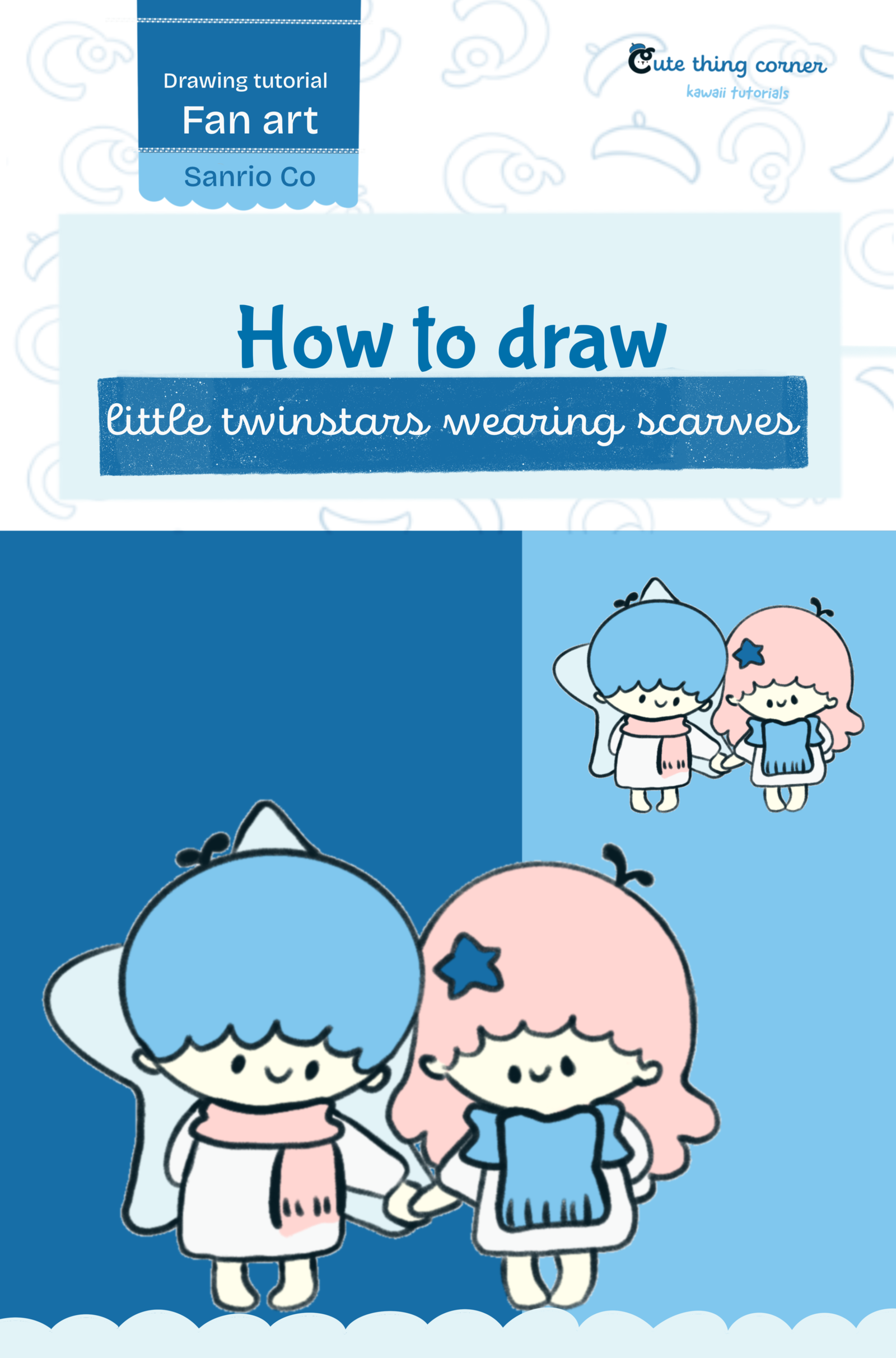 How to Draw Little Twin Stars Wearing Scarves Step by Step