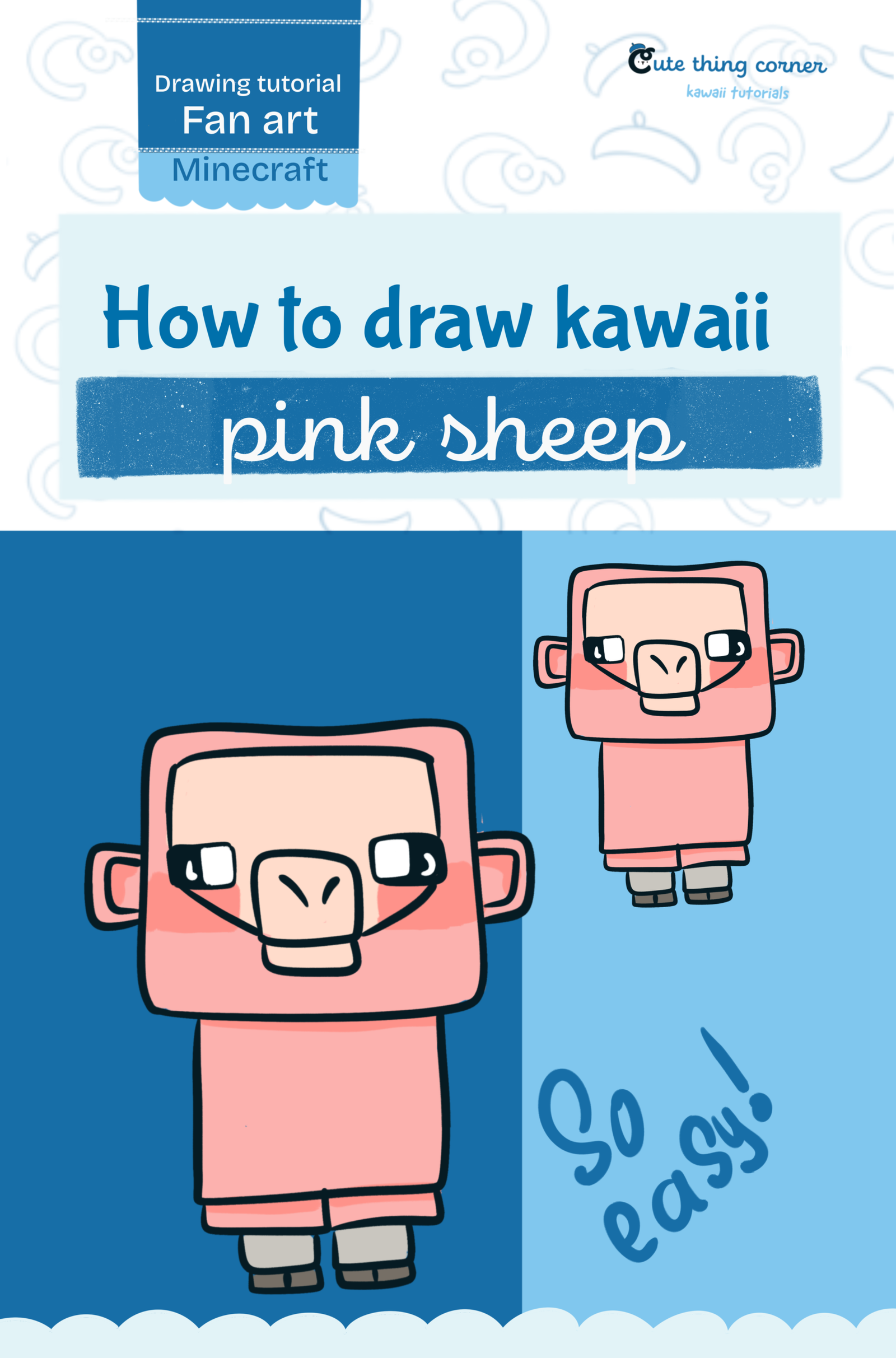 How to Draw a Kawaii Pink Sheep Minecraft Step by Step